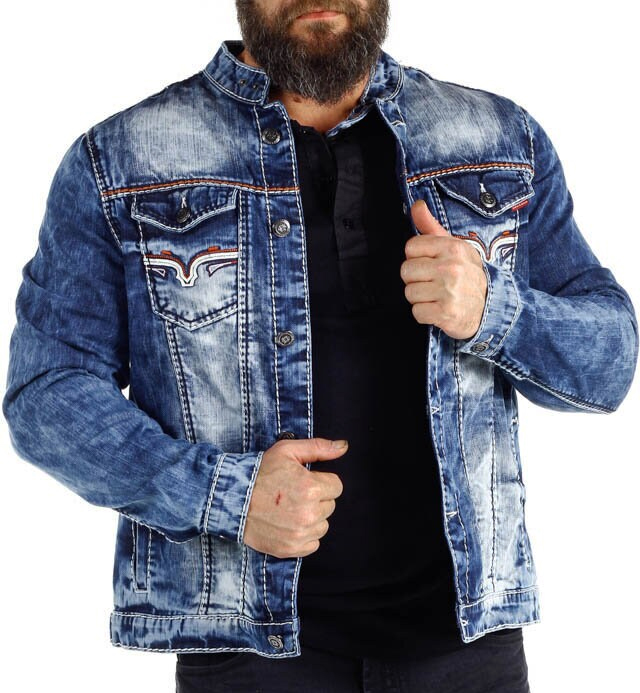 Katana Džínová bunda Jeans Vyšívaná stojáček Silná nit Cipo Baxx