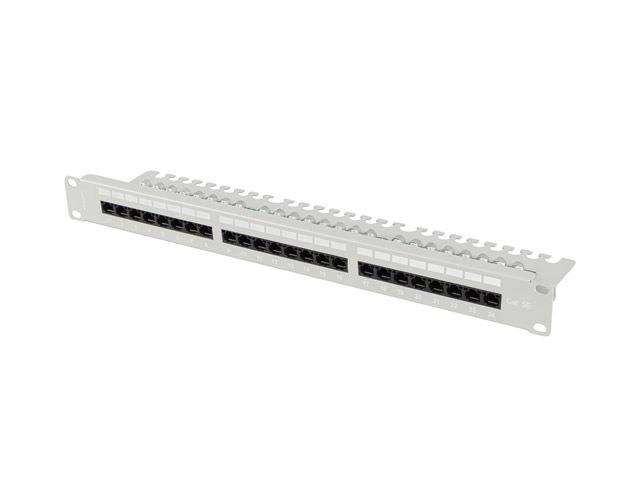 Patch panel Lanberg 24 port 1U 19" Kat.5e Utp z organizerem kablowym szary