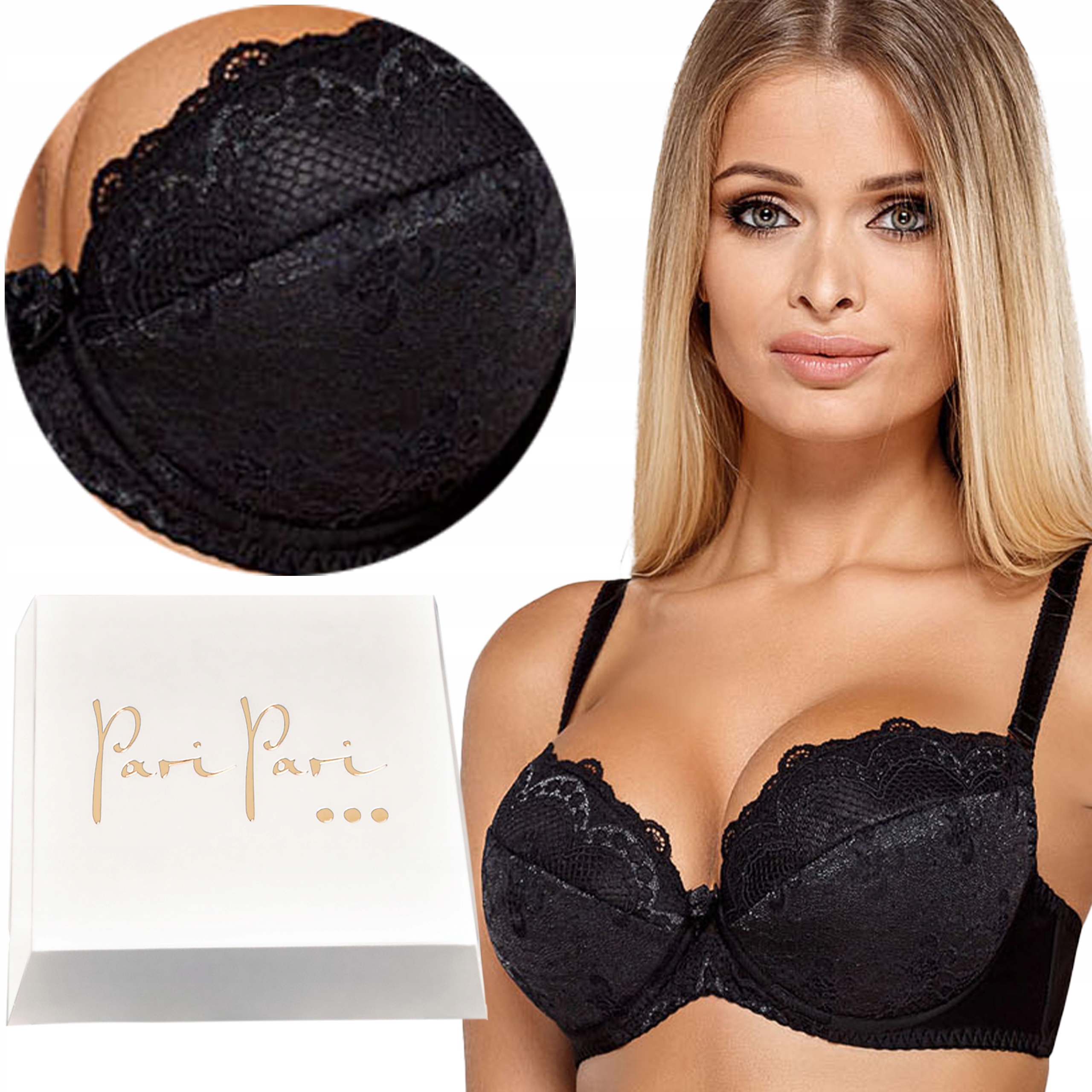 Biustonosz Push Up Polski Powiększający Koronkowy Czarny 75A