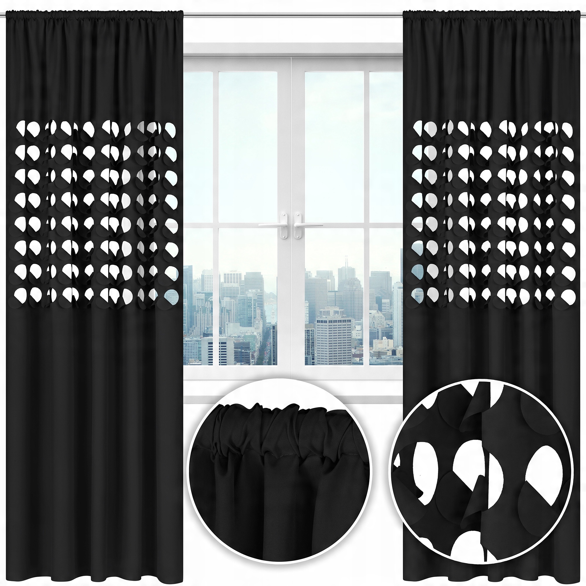 

Zasłona nowoczesna Glamur dziury 145x250 czarna