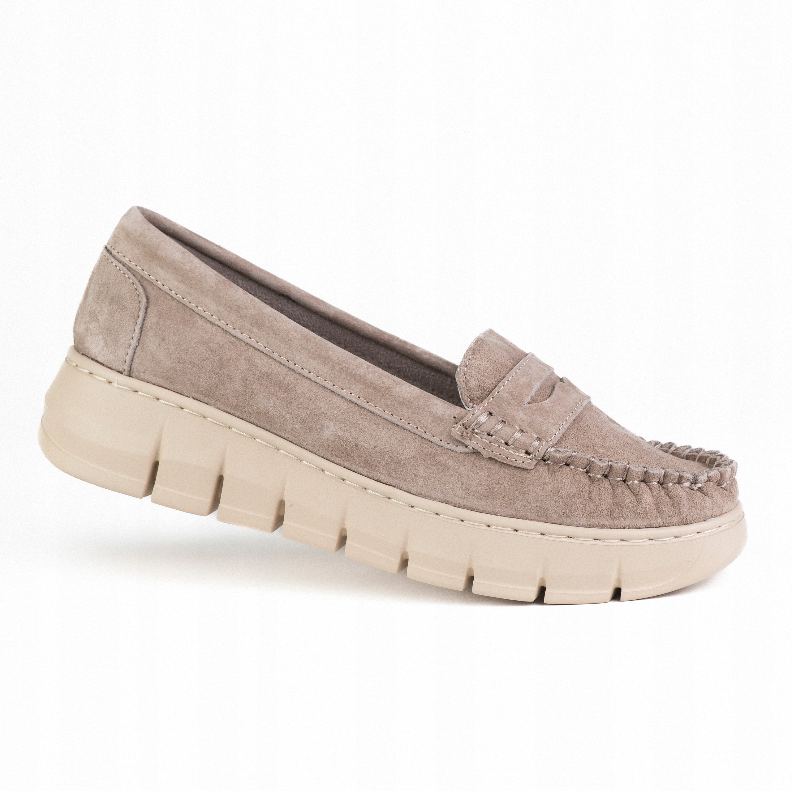 Dámské mokasíny z kůže Goodin GD-FL26003 semišová platforma pohodlná béžová 41