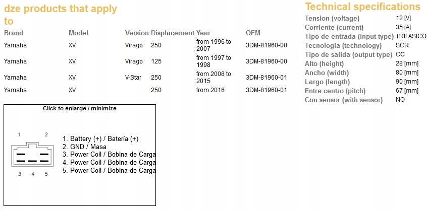 Dze Regulátor Napätia Yamaha XV 125/250 Virago