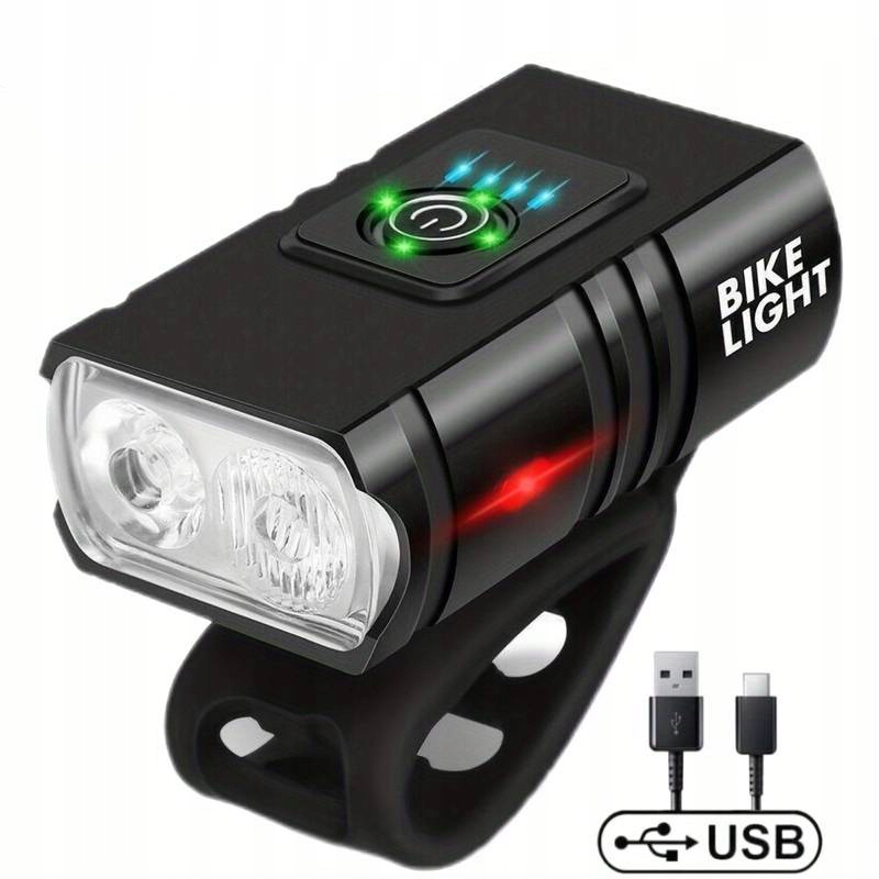 MOCNA Lampka Rowerowa PRZÓD LED na kierownicę 1200lm WODOODPORNA AKUMULATOR Kolor dominujący czarny