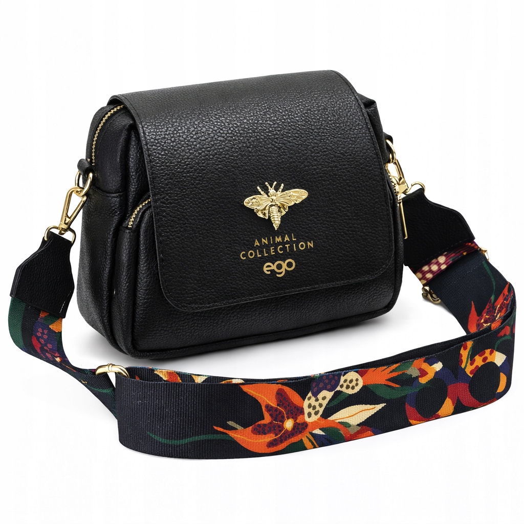 Ego Polská Dámská Kabelka Včela Barevný Pásek Černá Eko Kůže