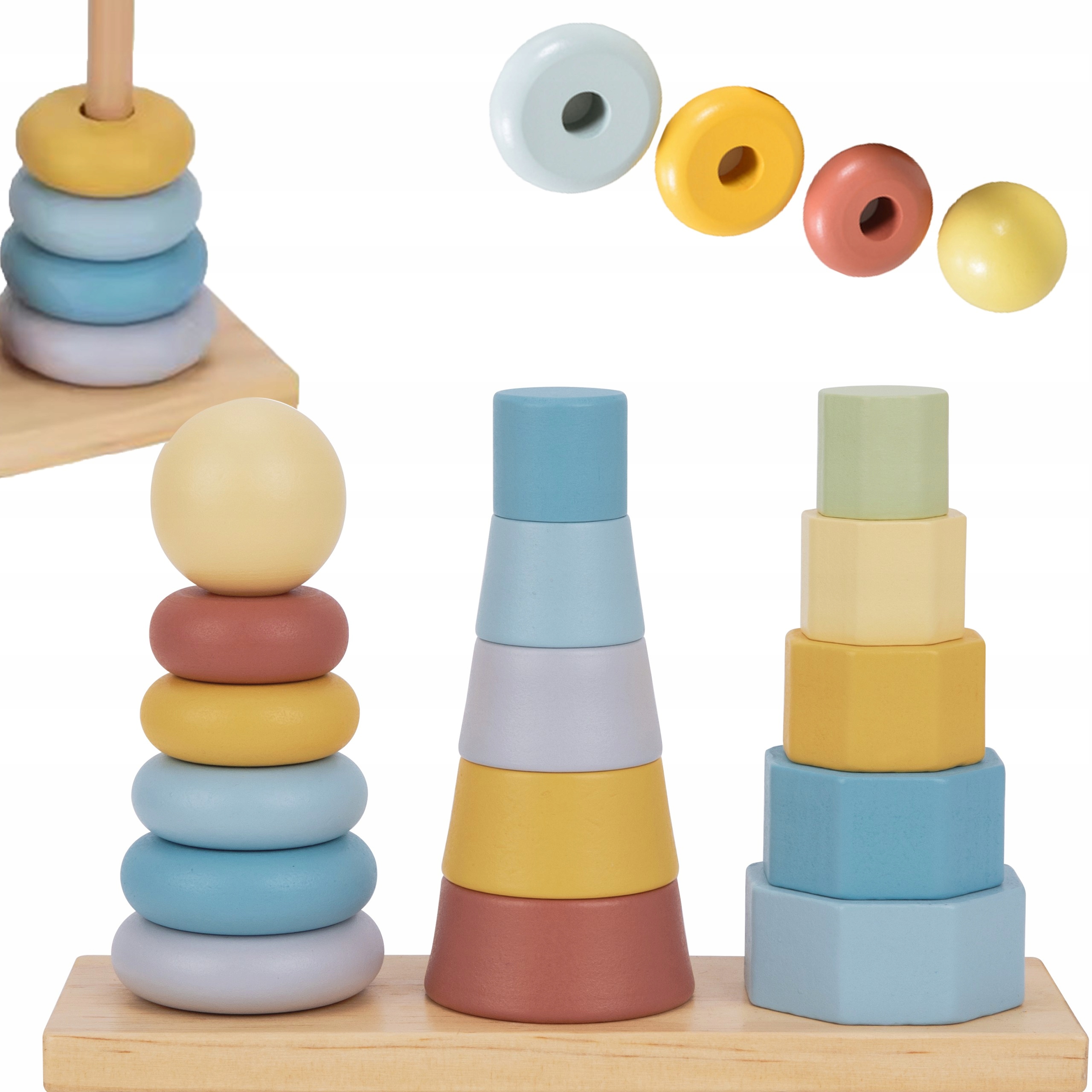 TRZY WIEŻE SORTER UKŁADANKA DREWNIANA W STOSY MONTESSORI TOOKY TOY