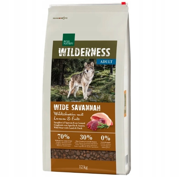 Real Nature Wilderness Wide Savannah z dzikiem, jagnięciną i kaczką 12kg