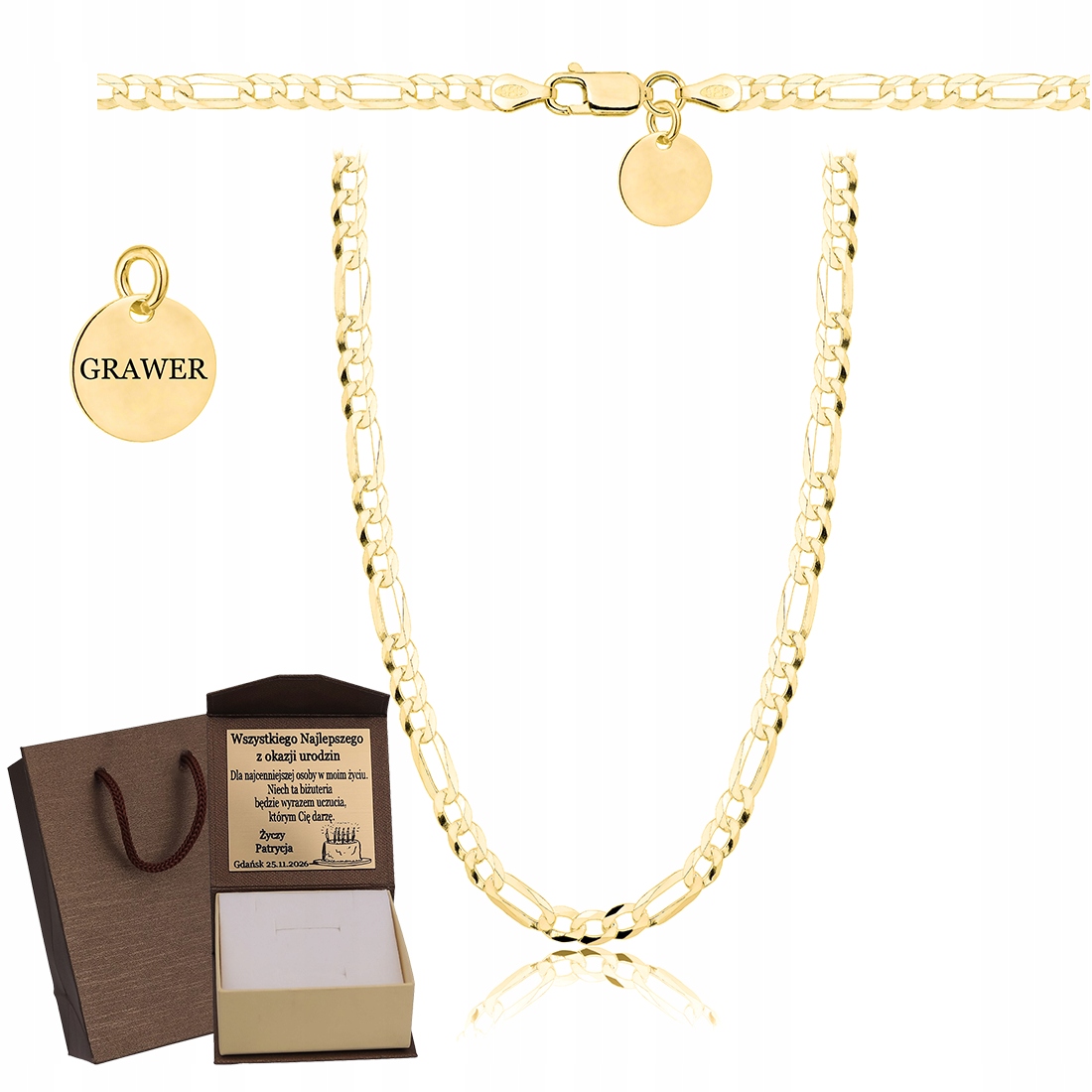 Pánský Řetízek Řetízek Figaro, Ryzost 925 585, Masivní Gravírování Bonus