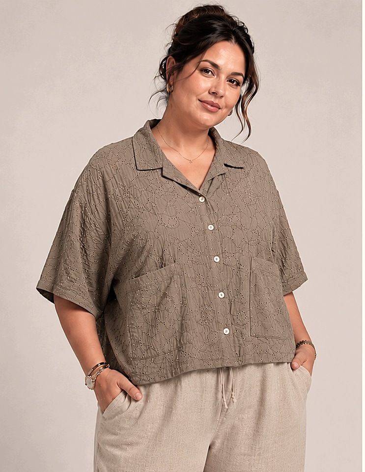 dámská lněná italská košile 100% Len Lamya fango výšivka flitry oversize