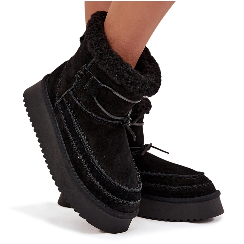 Dámské Semišové Sněhule S Prošíváním Big Star SS274372 Černé 37