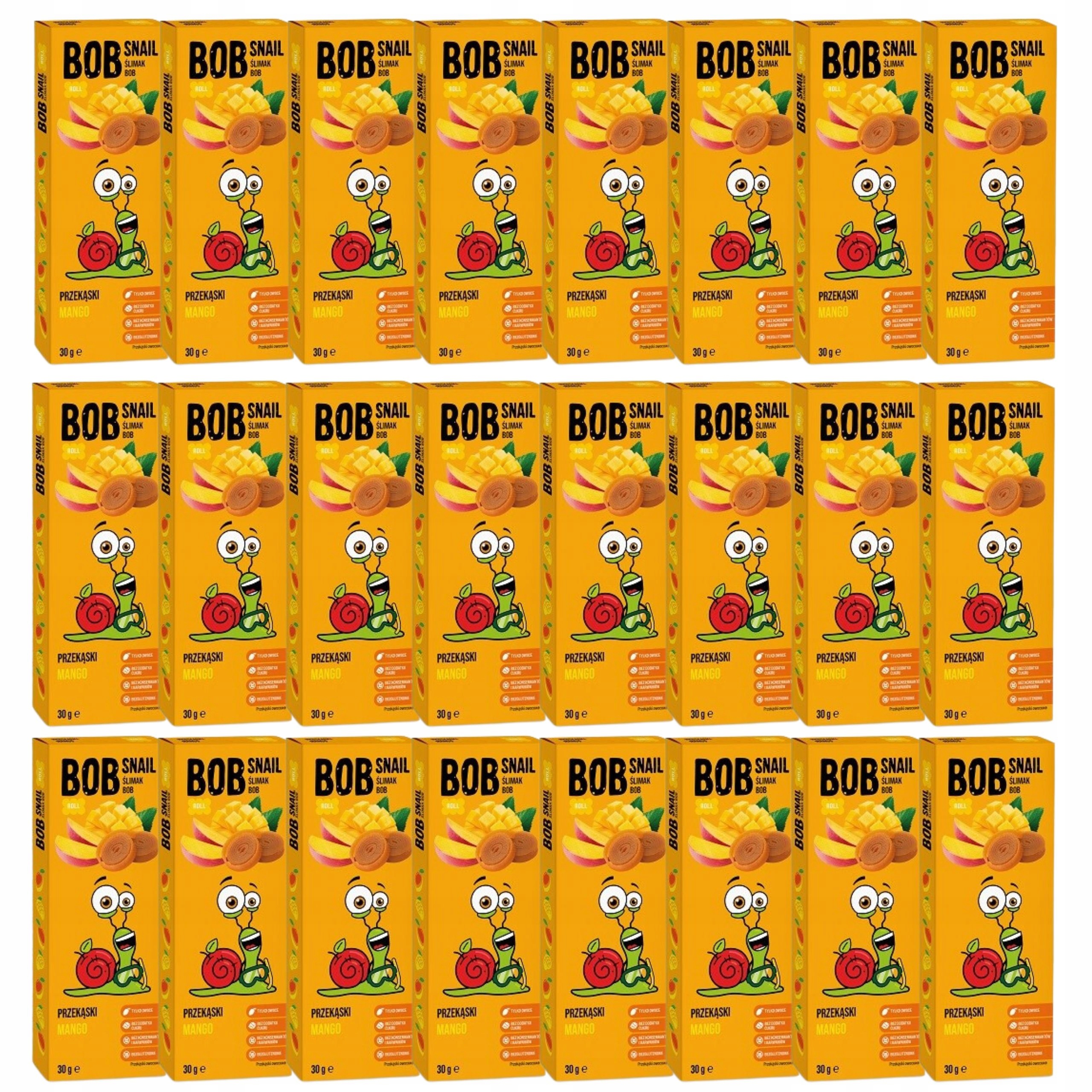 Zdrowe słodycze dla dzieci do szkoły ślimak mango Bob Snail tropikalny 30g