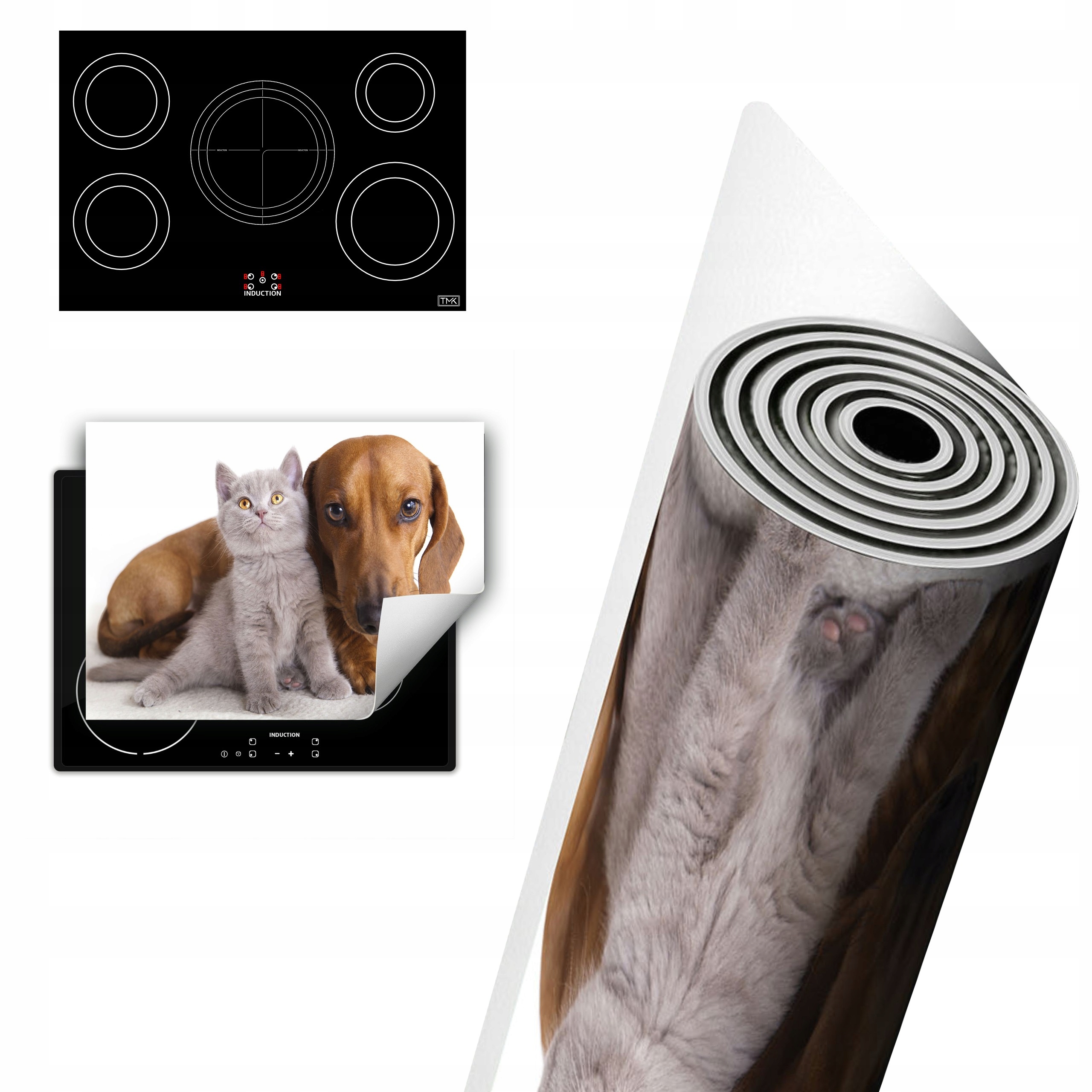 Vinylová Ochrana Na Indukci Pracovní Desky 80x52 Kočka a pes