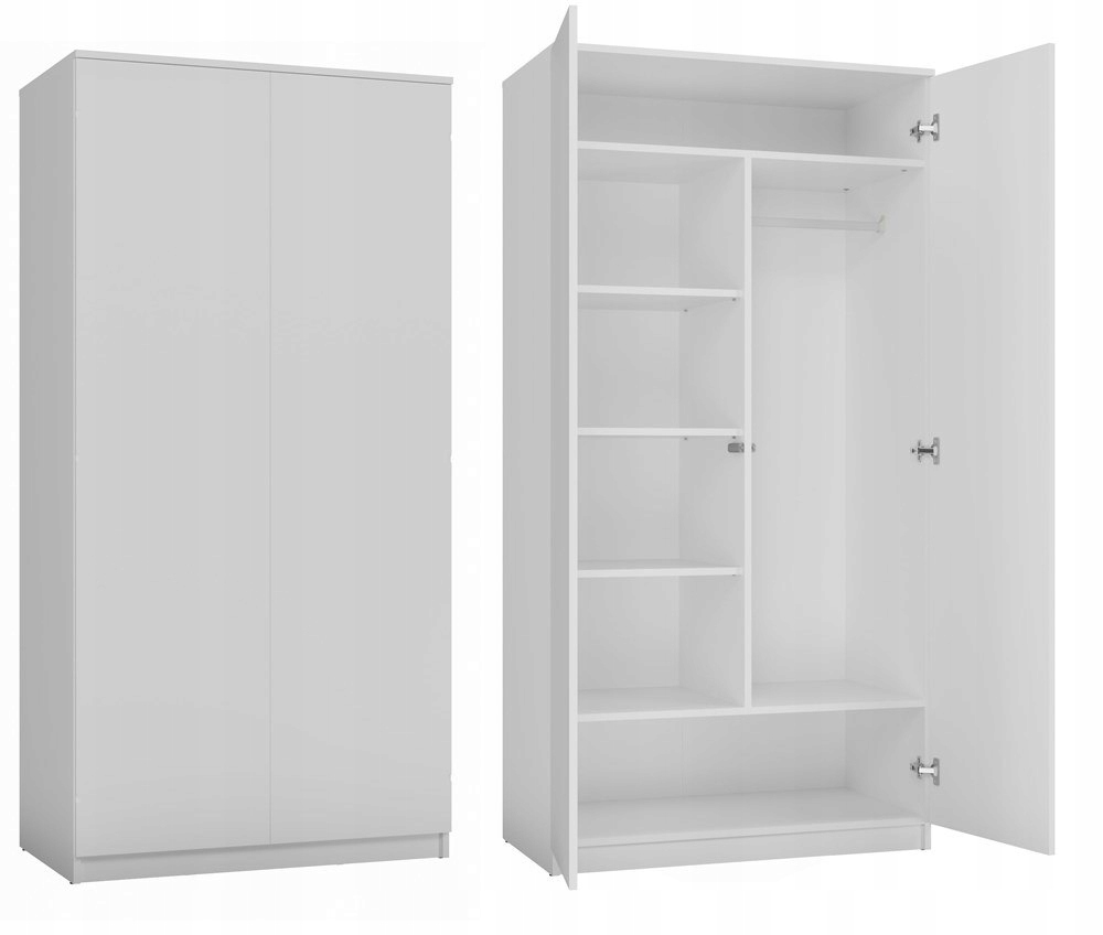 Szafa Biała Garderoba 90 cm Na Ubrania Do Pokoju Przedpokoju z Półkami