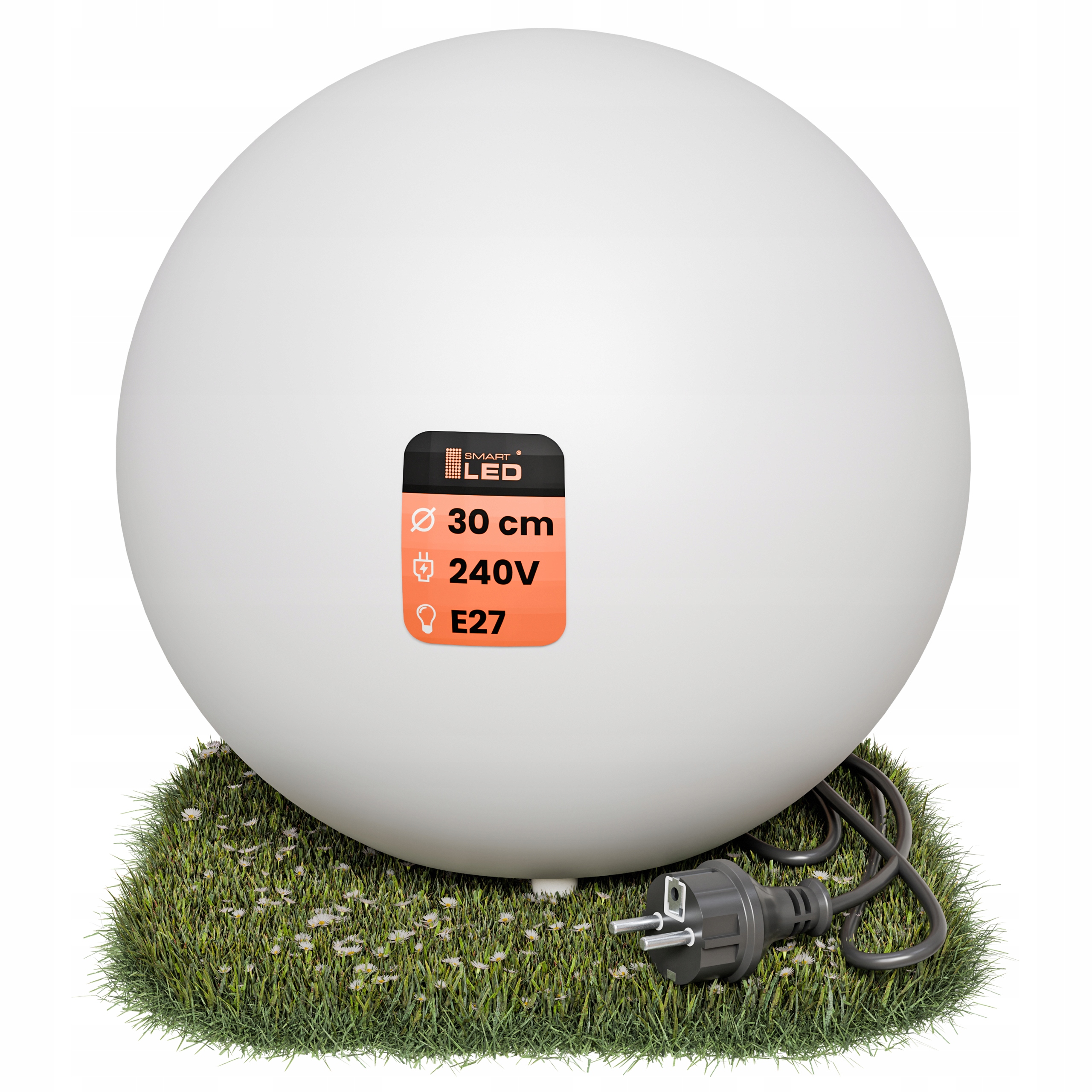 Lampa Ogrodowa Kula Do Ogrodu Led Biała Wbijana Przewód 230V E27 30cm IP65