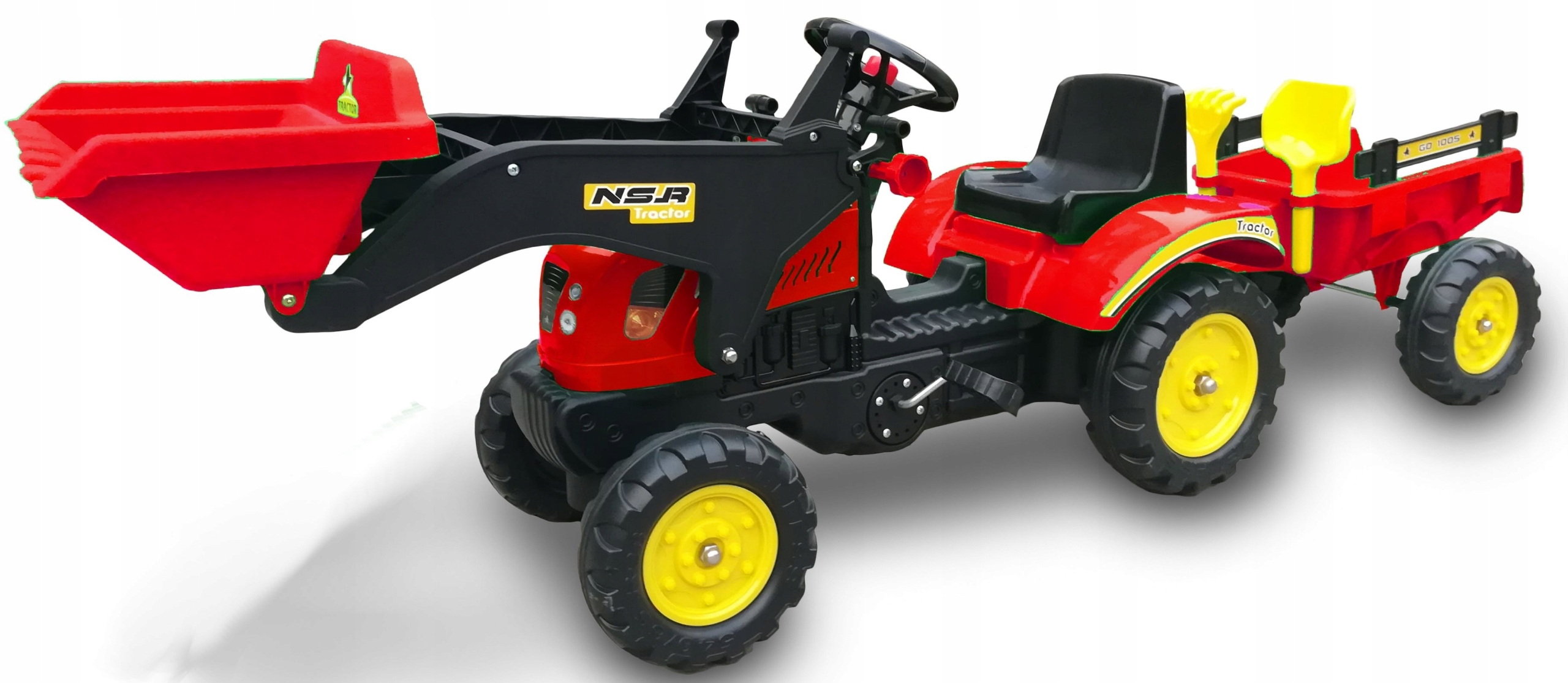 Traktor na pedały z przyczepą ładowaczem akcesoriami do piasku 167 cm