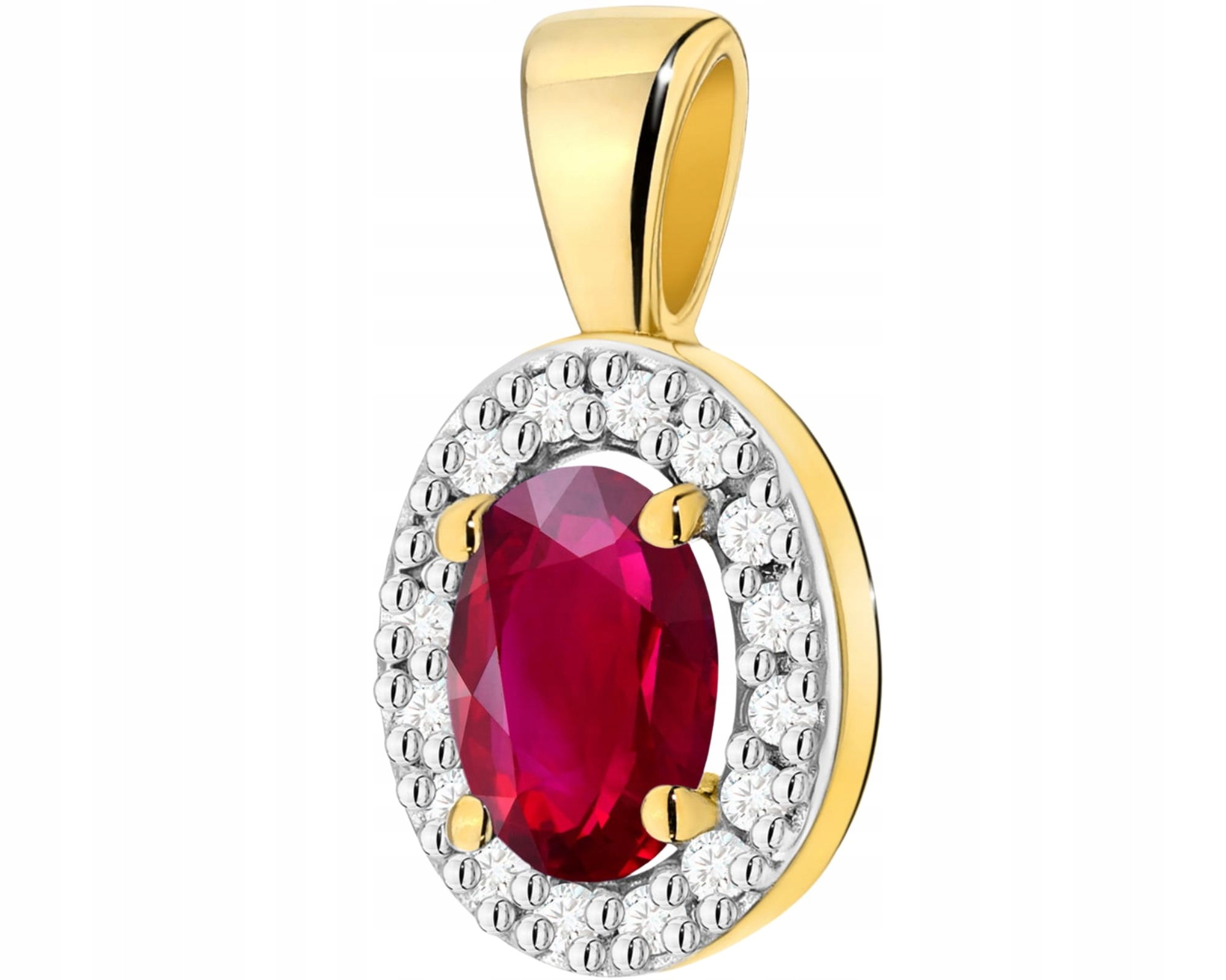 Elegantní Přívěsek Přírodní Kámen Červený Rubín A Diamanty Zlato 585
