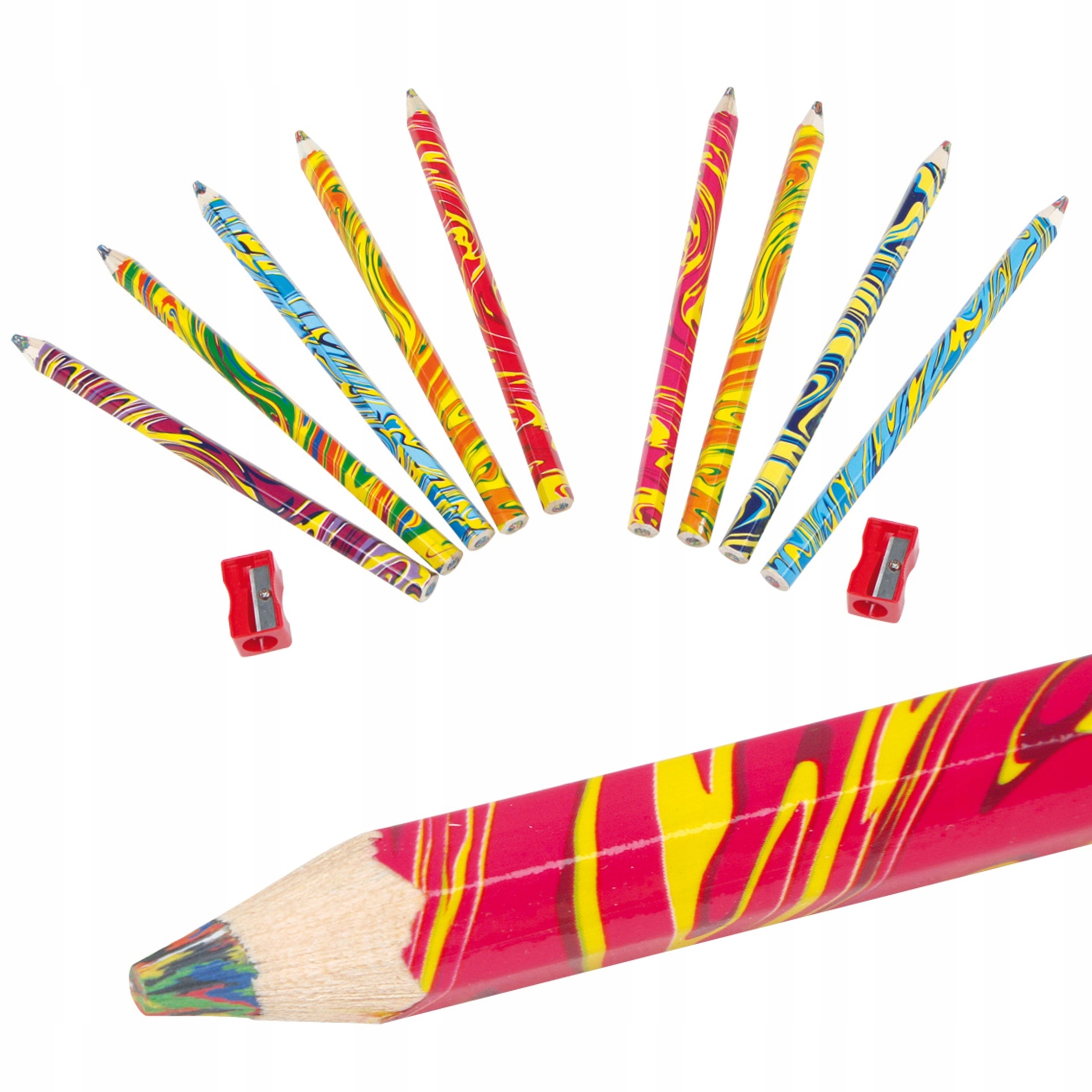 ZESTAW TĘCZOWYCH KREDEK 9 KOLORÓW + 2 TEMPERÓWKI 11 EL KREDKI OŁÓWKOWE