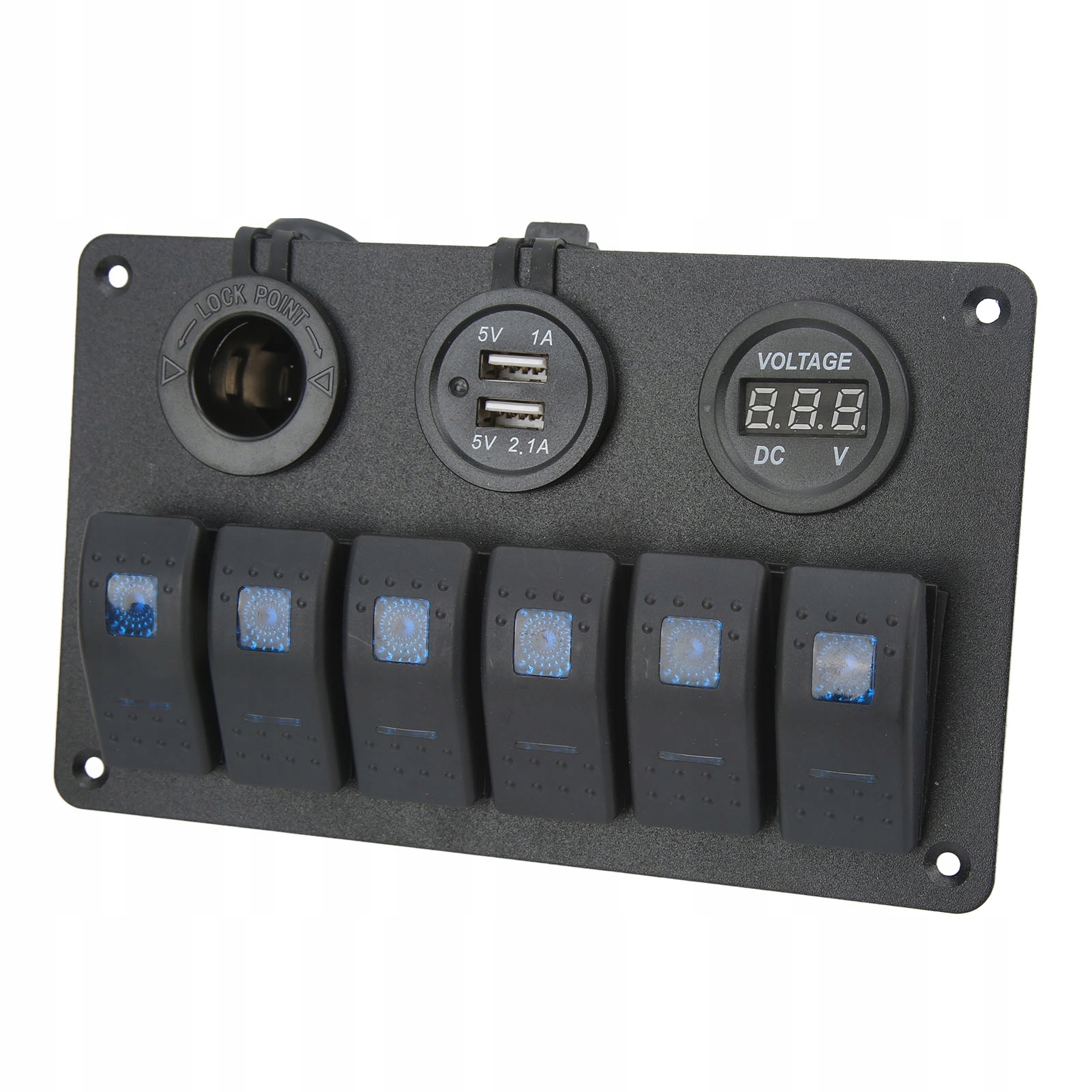 20A 6-NÁSOBNÝ Panel Kolébkových Spínačů 12/24V Modrý Usb Nabíječka