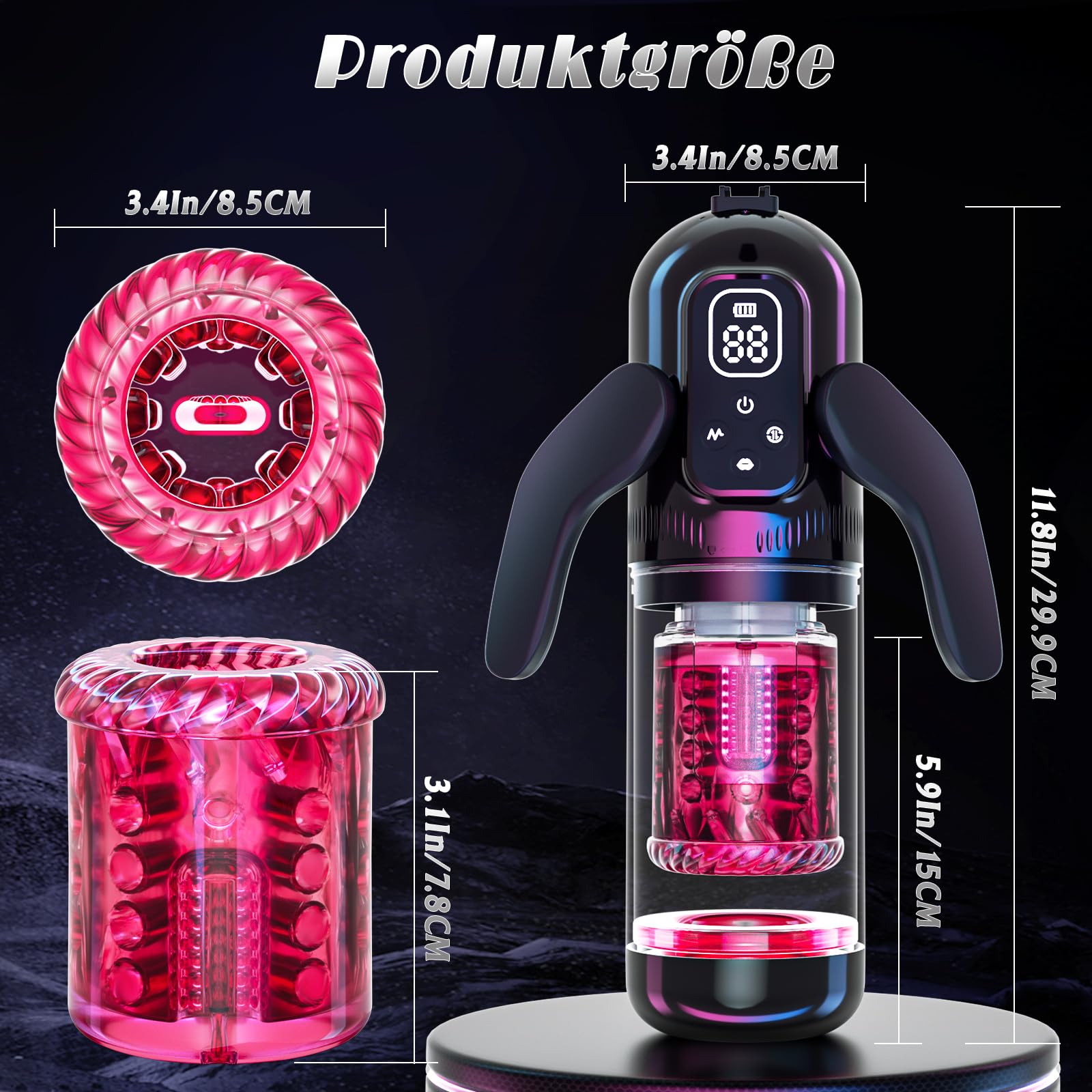 AUTOMATISCHER MASTURBATOR DLA MĘŻCZYZN Z ROTACJĄ WIBRACJĄ I SANIEM — miniatura 9