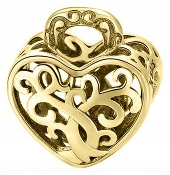 Zlatý Charms Srdce Zámek Srdíčko Ažurové Rostlinka Stříbro 925