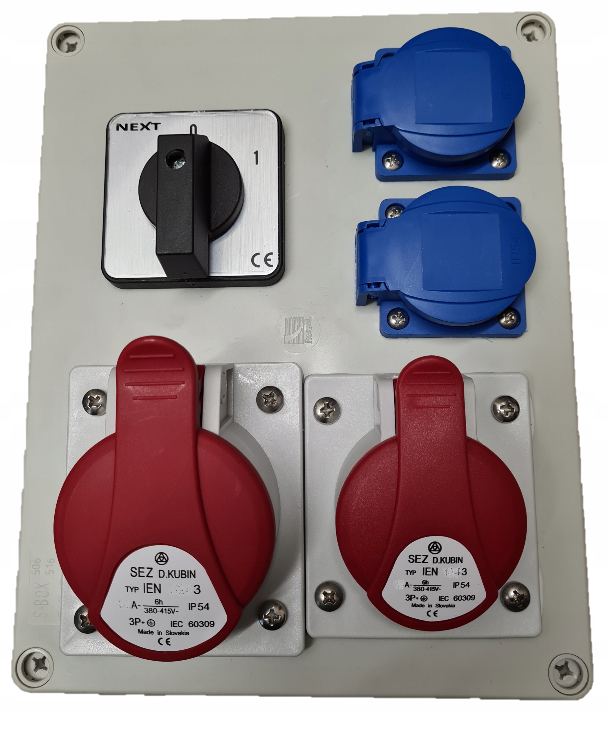 

Rozdzielnica Budowlana 32A 16A 5P 2x230V wył 0-1