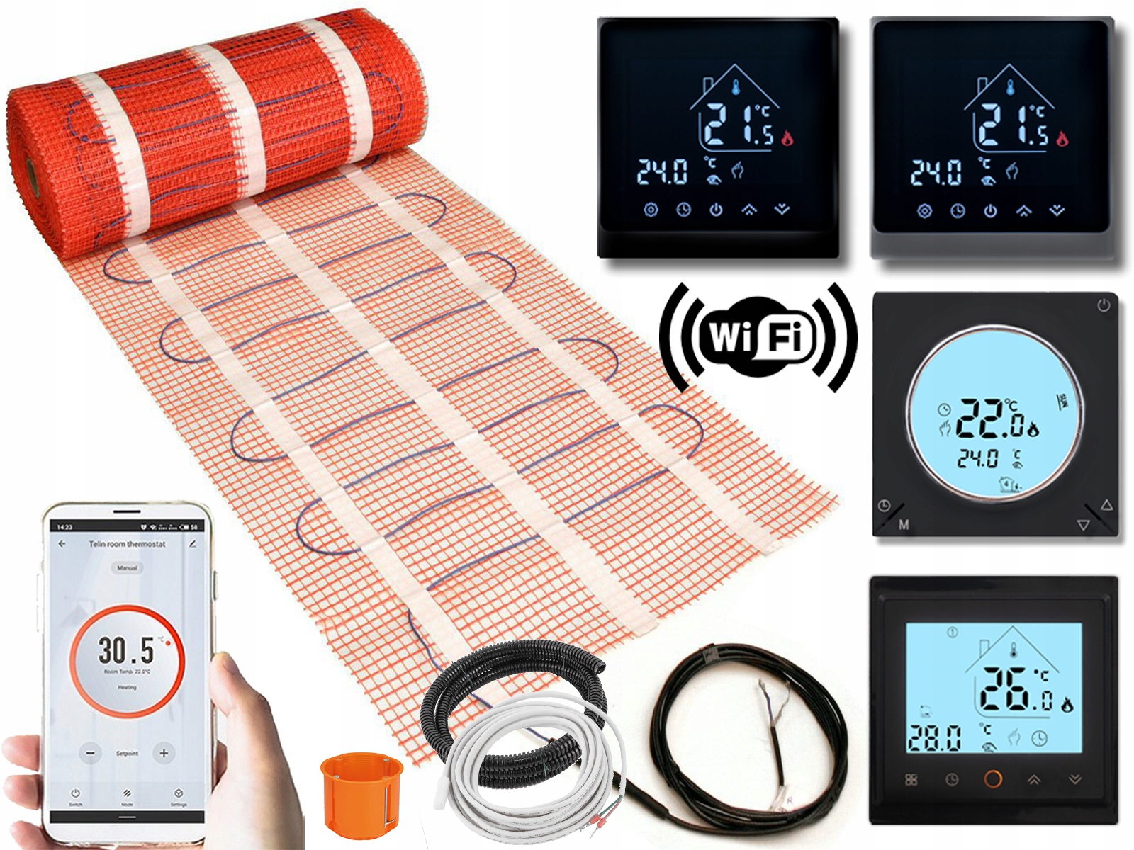 Sada vykurovacích podložiek 26 m2 pod dlaždice terakotu s Regulátorom Wifi