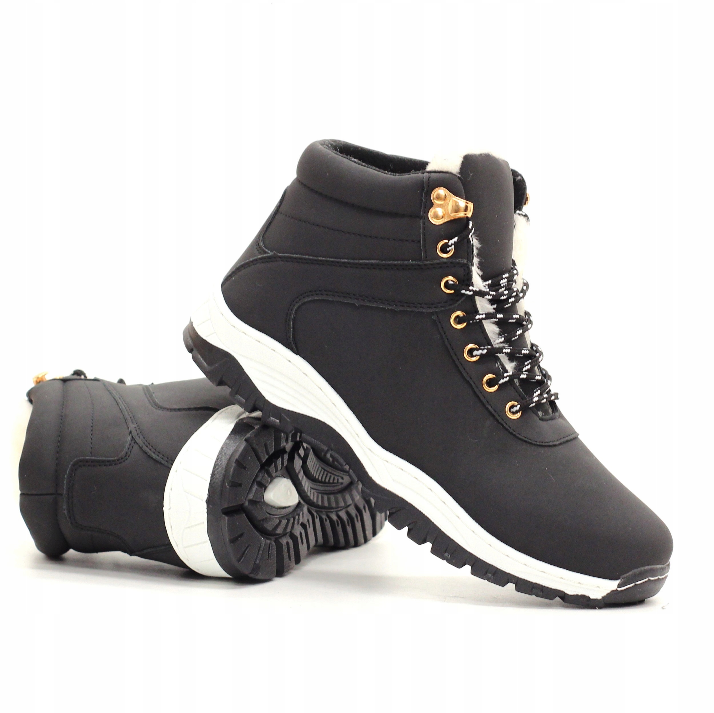 BUTY ZIMOWE DAMSKIE TRAPERY CZARNE OCIEPLANE TREKINGOWE ŚNEGOWCE Wzór dominujący bez wzoru