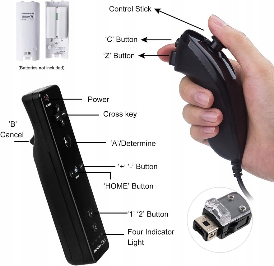 Kontroler TechKen do Wii Motion Plus Nunchuck Kolor biały