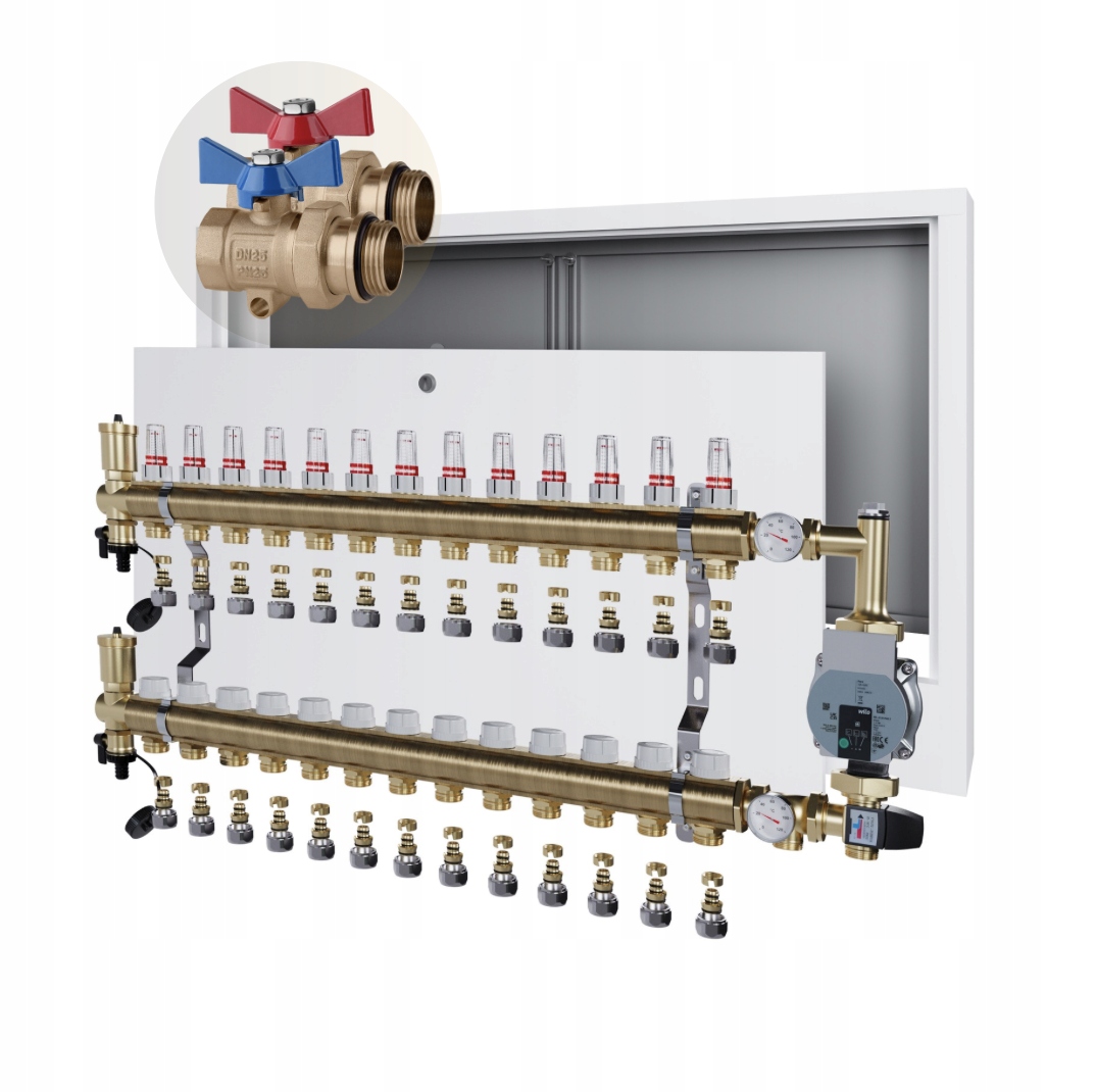 Rozdělovač podlahového vytápění 13 Skříňka Natynk+wilo+pex+kulový Ventil