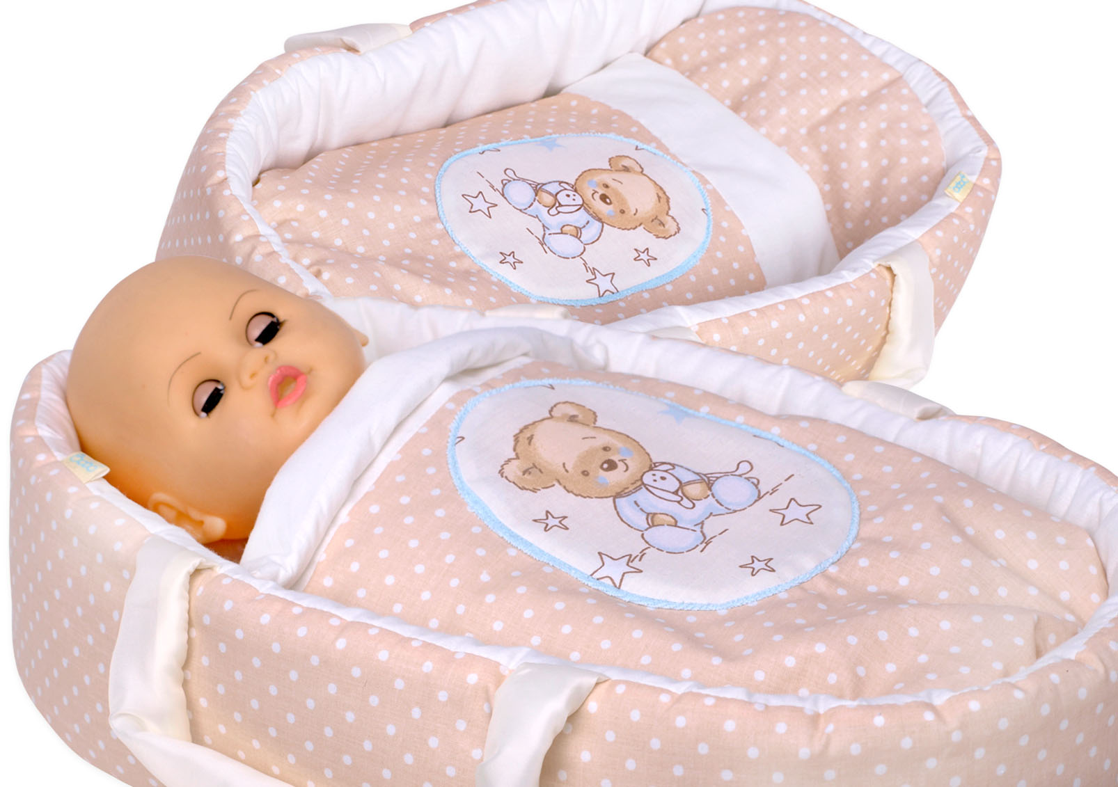 

Nosidełko 45cm nosidło dla lalki Beżowe W Kropki