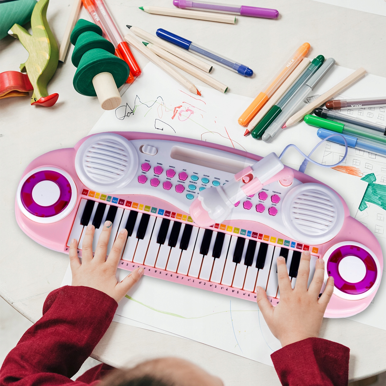 ORGANS 37 KEYS PIANO STOOTLE MP3 KEYBOARD USB MICROPHONE FOR CHILDREN Dominant color multicolor