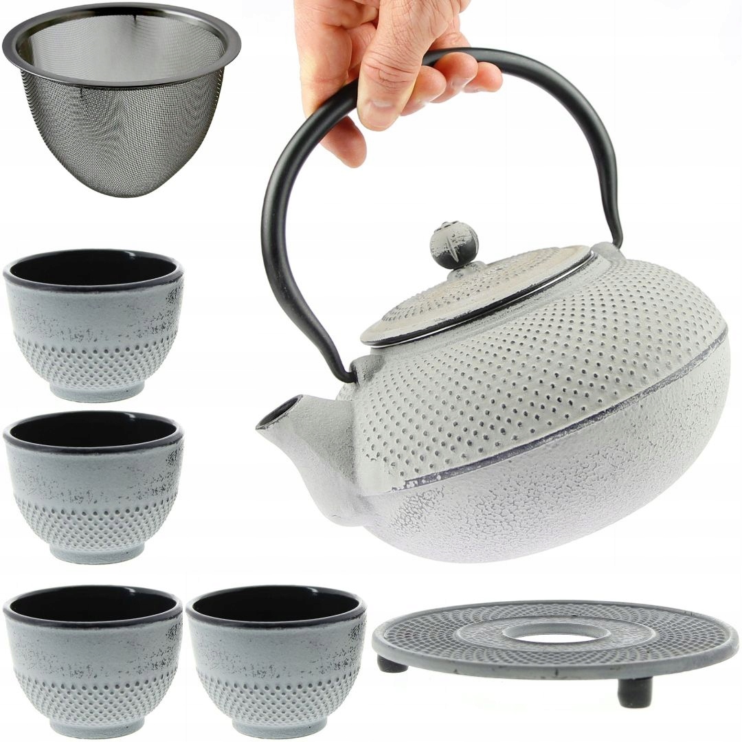 Kanvica Čajník Liatinová 1,5L Sitko Na Prípravu Čaju 4x Šálky Podložka