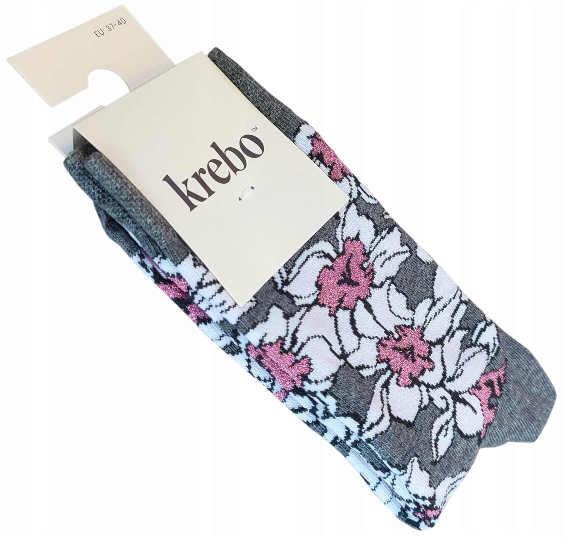 Skarpety Piękne Błyszczące Bawełniane Krebo Kwiat Klematis Powojnik 37 - 40 Marka Krebo