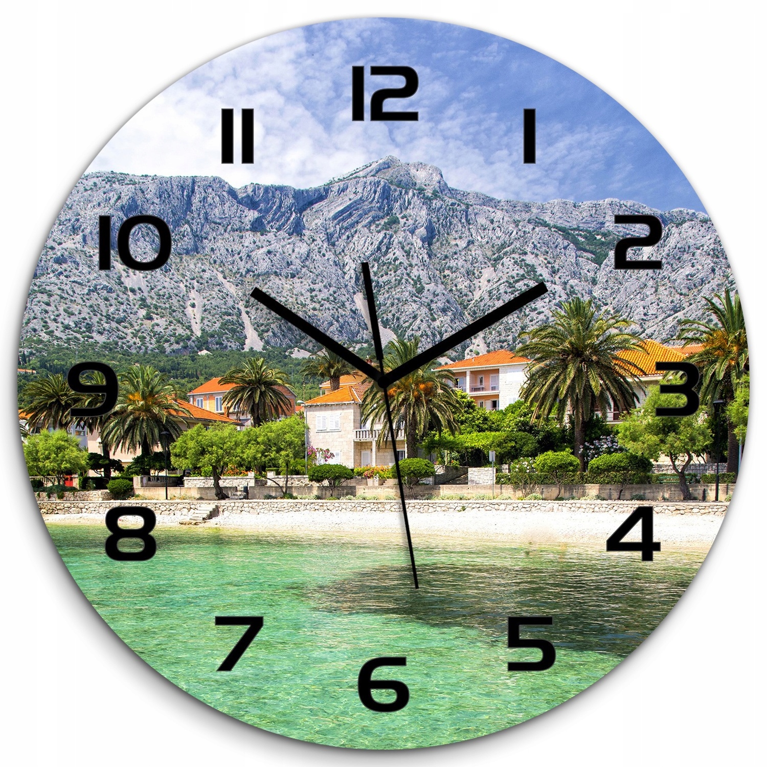 

Nowoczesny szklany zegar Plaża w Chorwacji fi 60cm