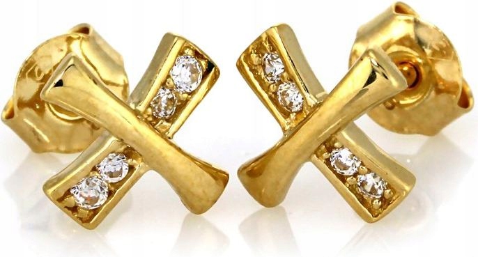 Zlaté náušnice 585 ks se zirkony na tyči, vkusné jako dárek 14k