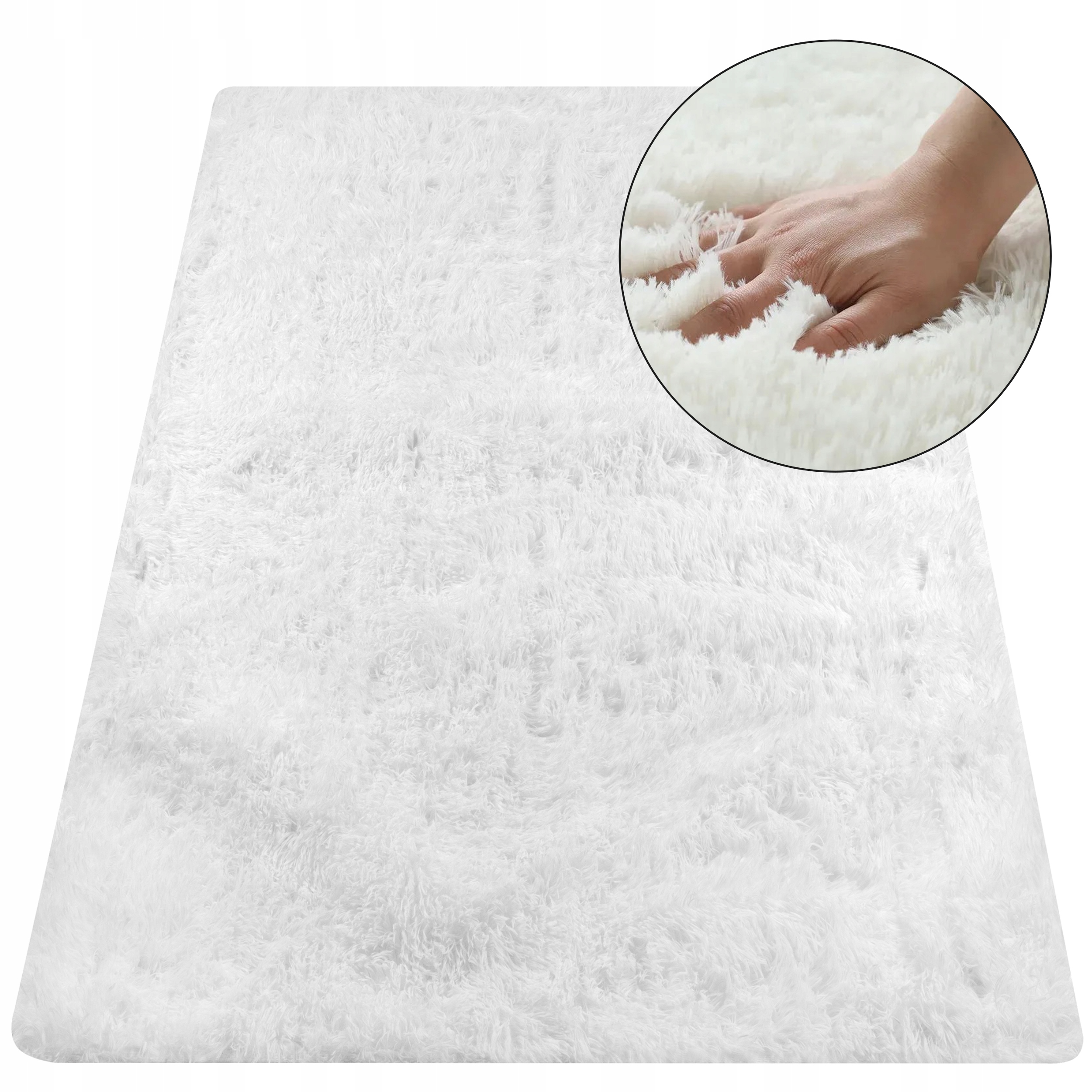 Koberec Shaggy Mäkký Do Obývačky 200X300 CM Plyšový Biely Obšitý