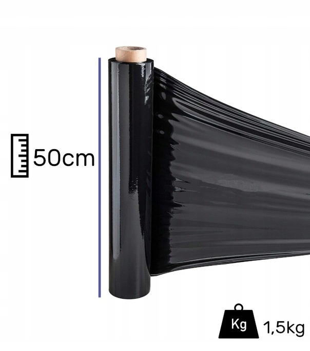 FOLIA STRETCH 1,5KG X 20SZT CZARNA STRECZ STRECH Szerokość folii 50 cm