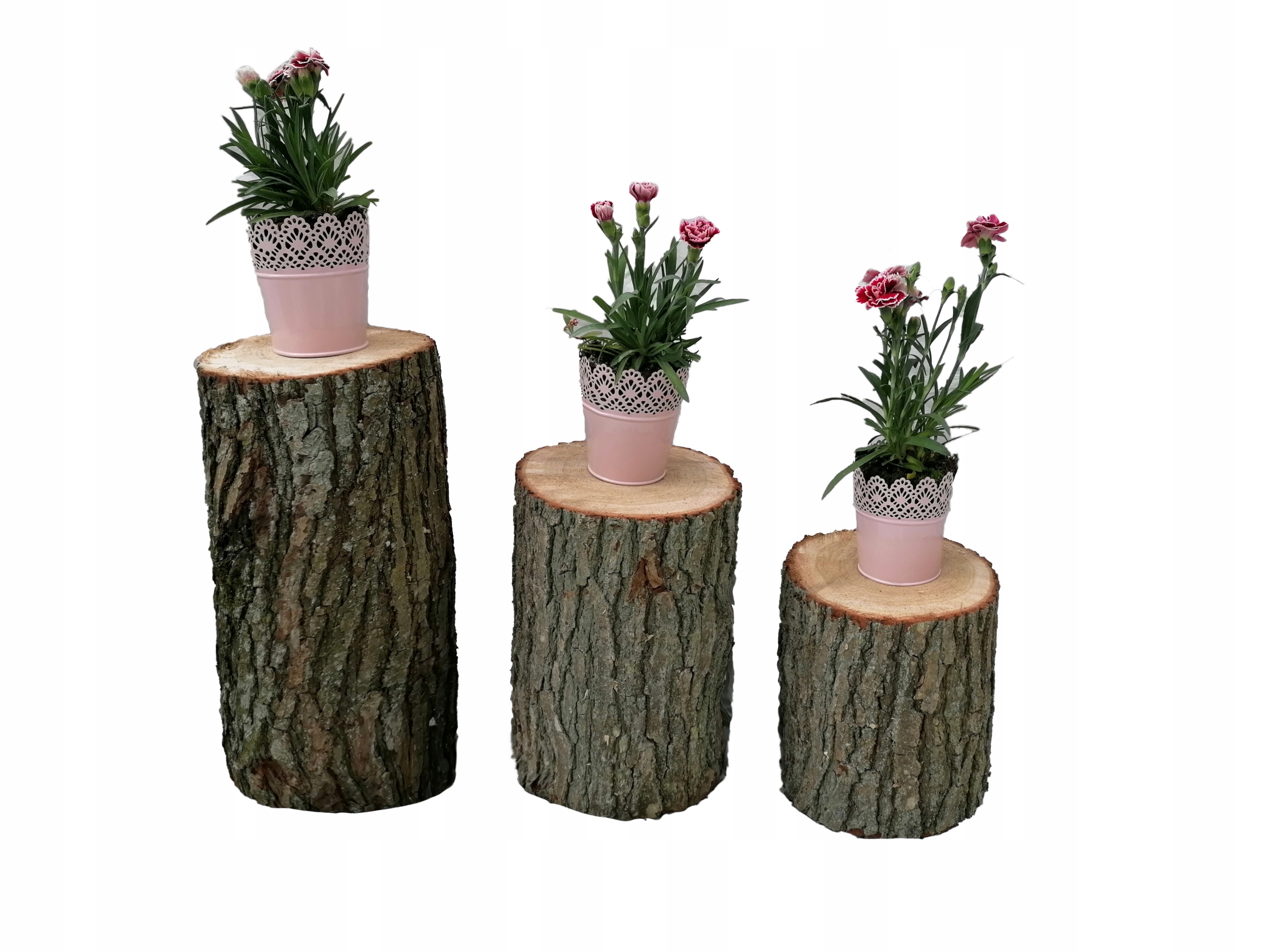 Kwietnik podstawka pieńki ogrodowe komplet dąb