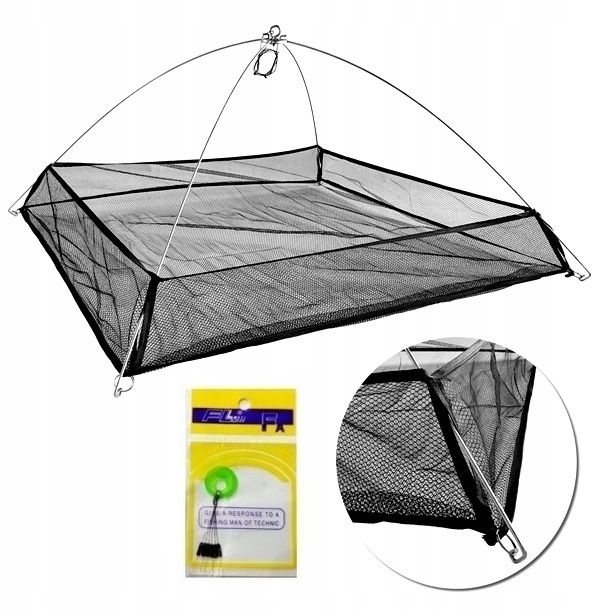 PODSTAWOWA PODRYWKA WĘDKARSKĄ 100 X 100 CM SKŁADANA KOSZ SIATKA + STOPERKI