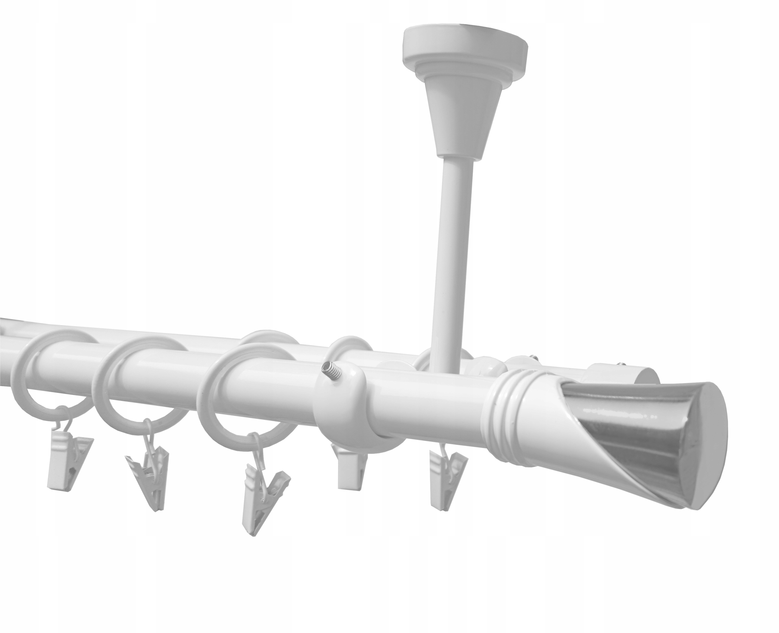 Garnýž dvojitá Kovový Stropní 19+19 mm Bílý 280 cm Vega