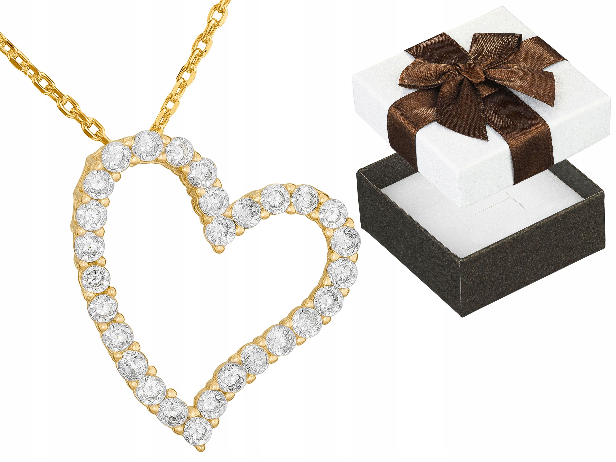 Krátký Zlatý Asymetrický Náhrdelník Srdce se Zirkony Stříbro Pozlacené 65