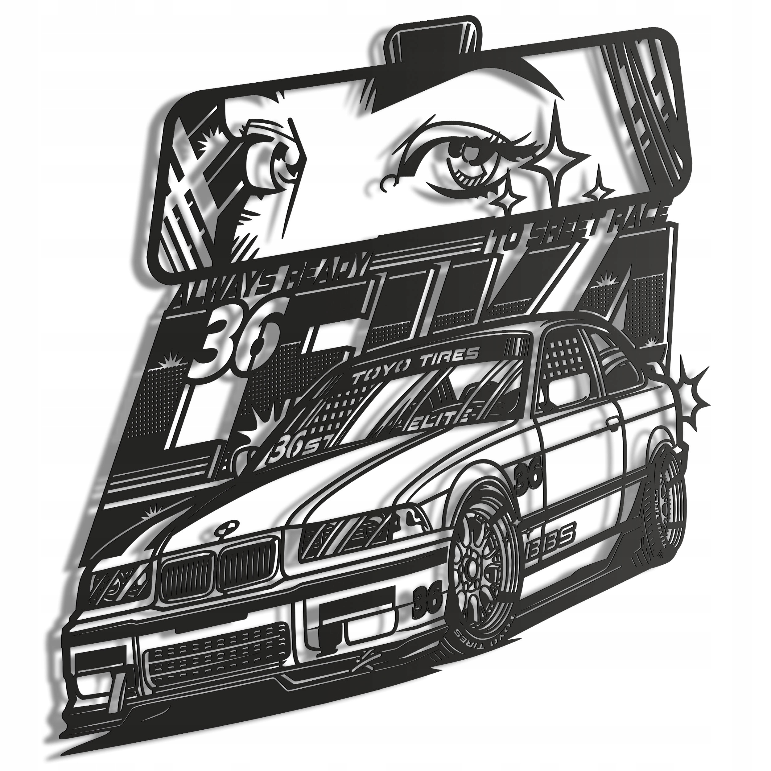 Dřevěný 3D obraz Bmw E36 Street Setup Nástěnná Dekorace Dárek XXL