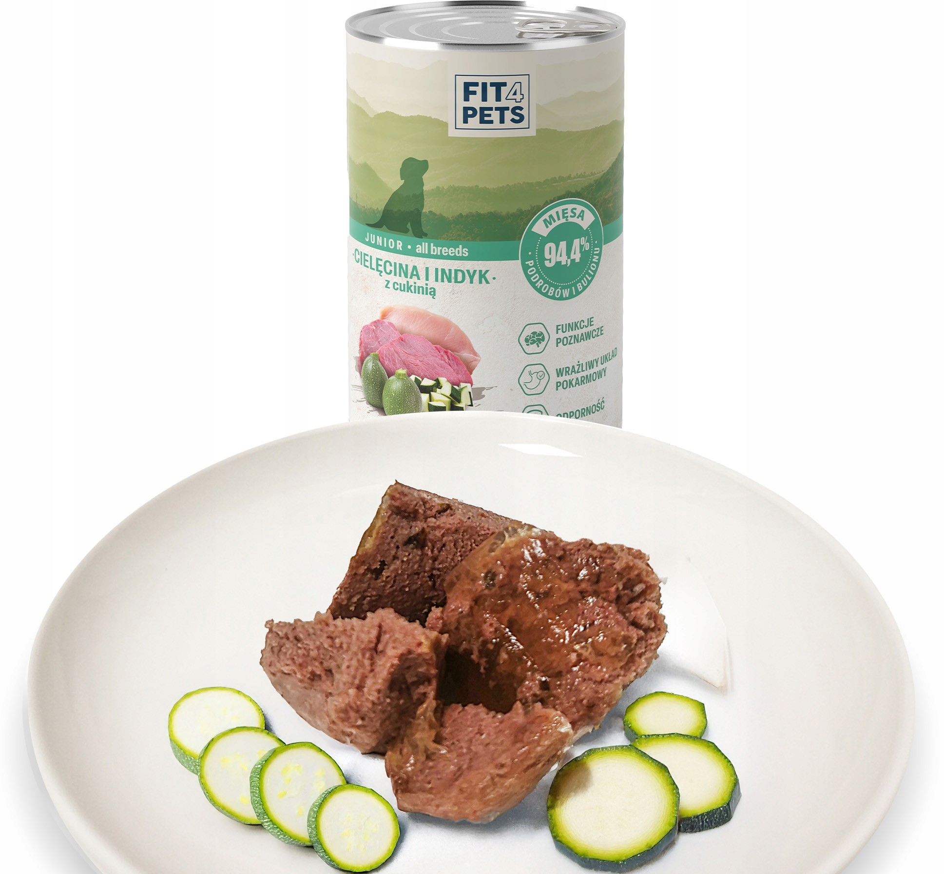 Levně Fit4Pets Krmivo pro štěňata MIX 12 plechovek Telecí maso x 6, Králík x 6