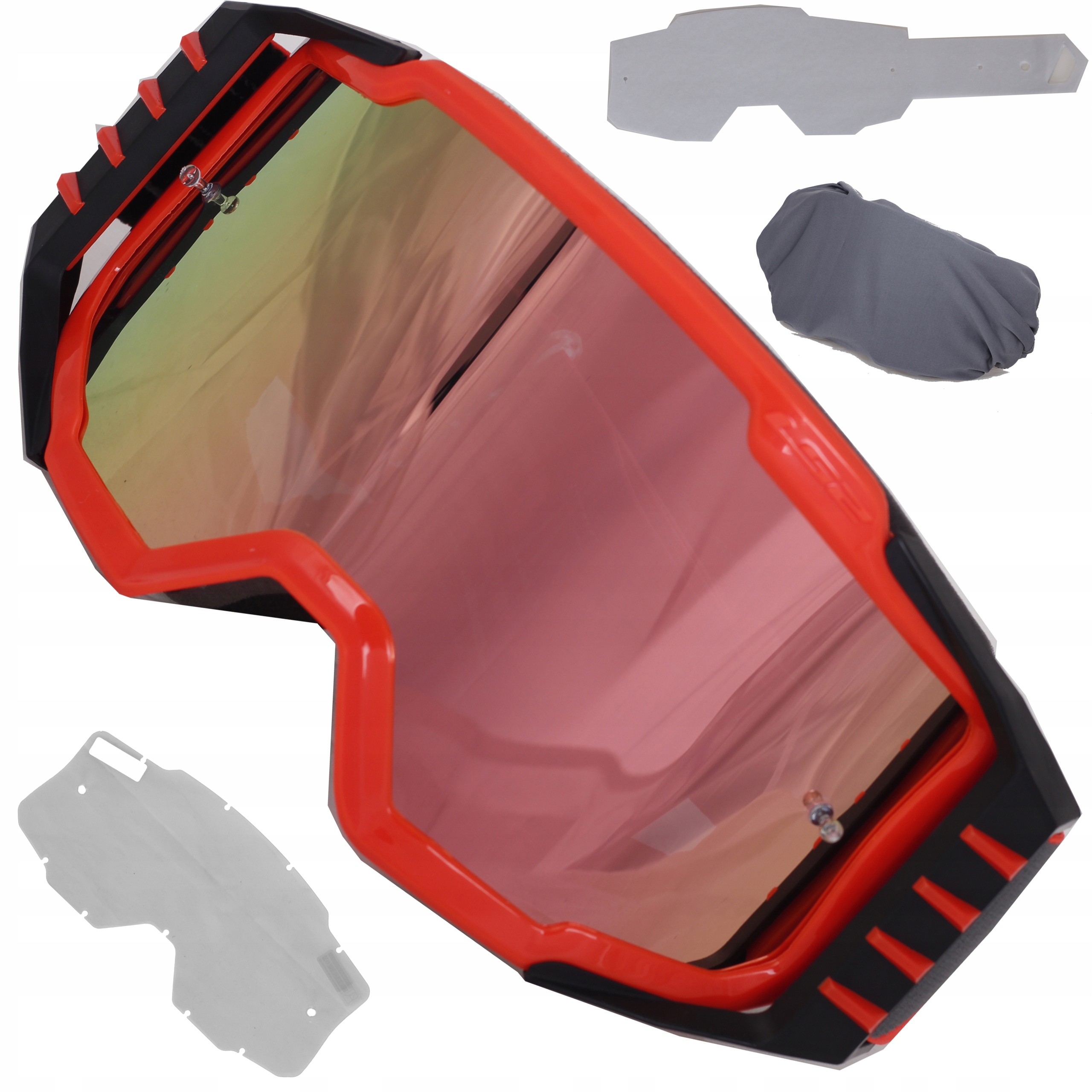 GOGLE CROSS ENDURO MOTOCROSS ATV LS2 CHARGER PRO ORANGE 2 szybki + zrywki