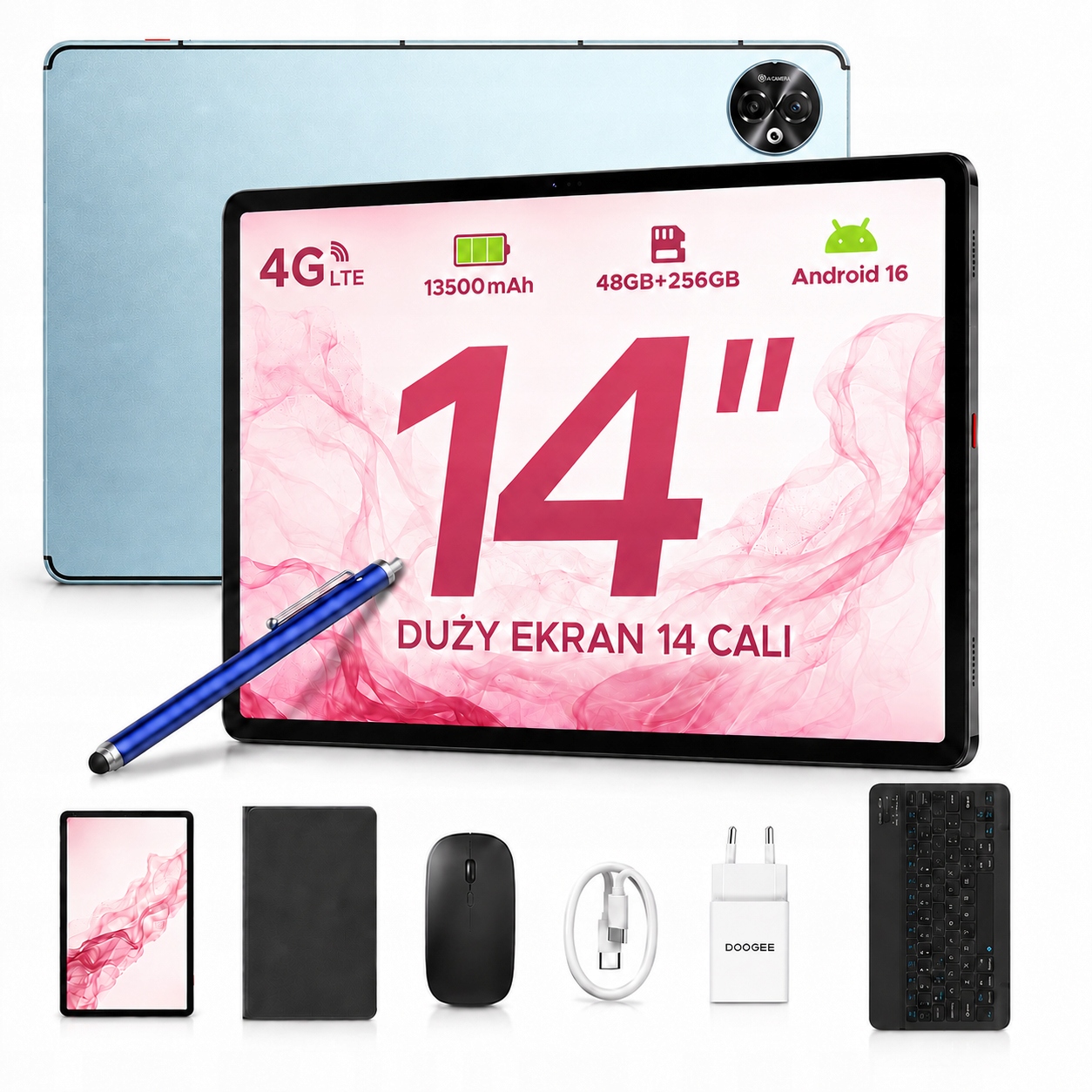 Tablet 4G Velký displej Doogee TabE3MAX 14" Keyboard 13500 mAh 32+256 Gb Android