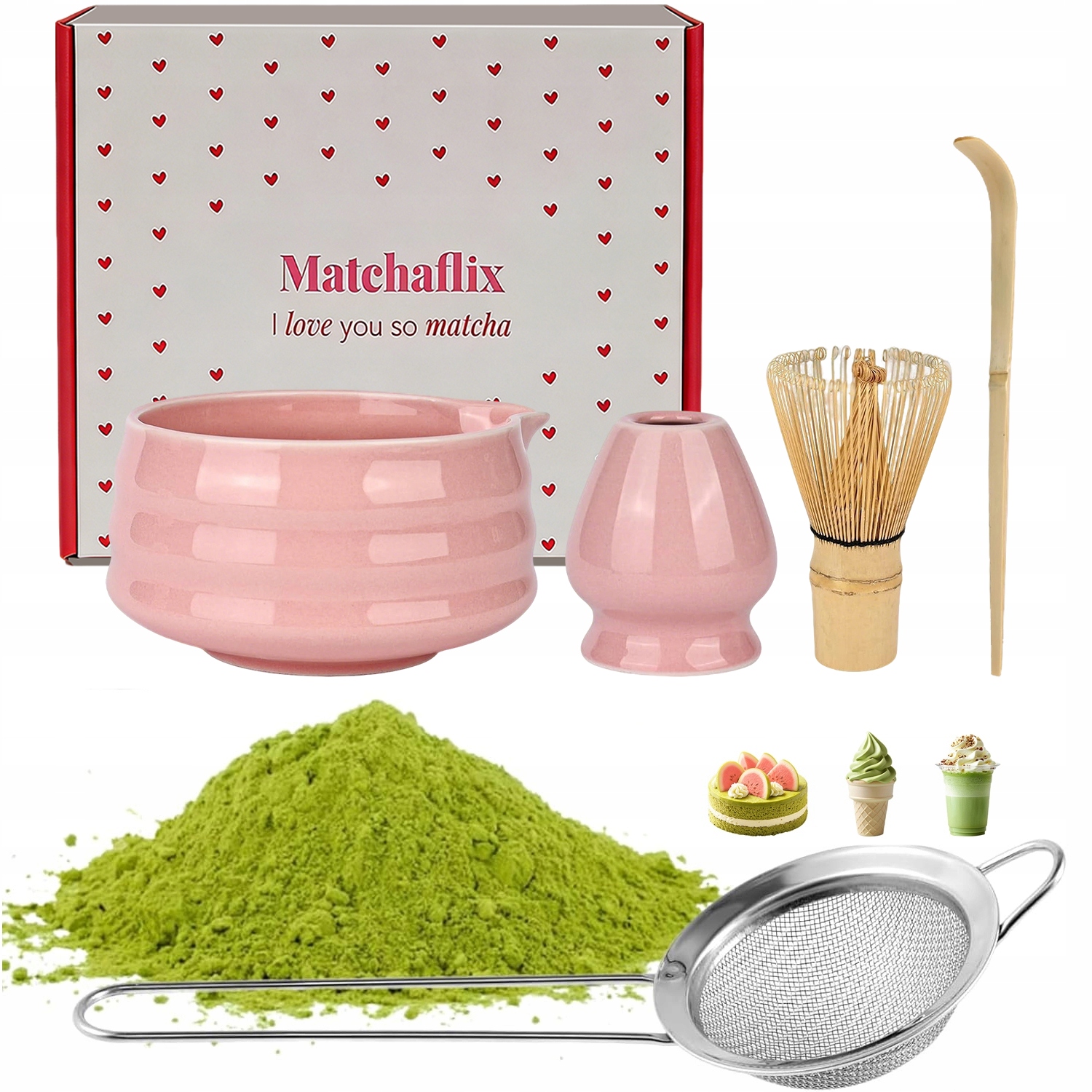 Levně 5ks Sada pro Matchu – Miska a Metla, Startovací Sada Růžová