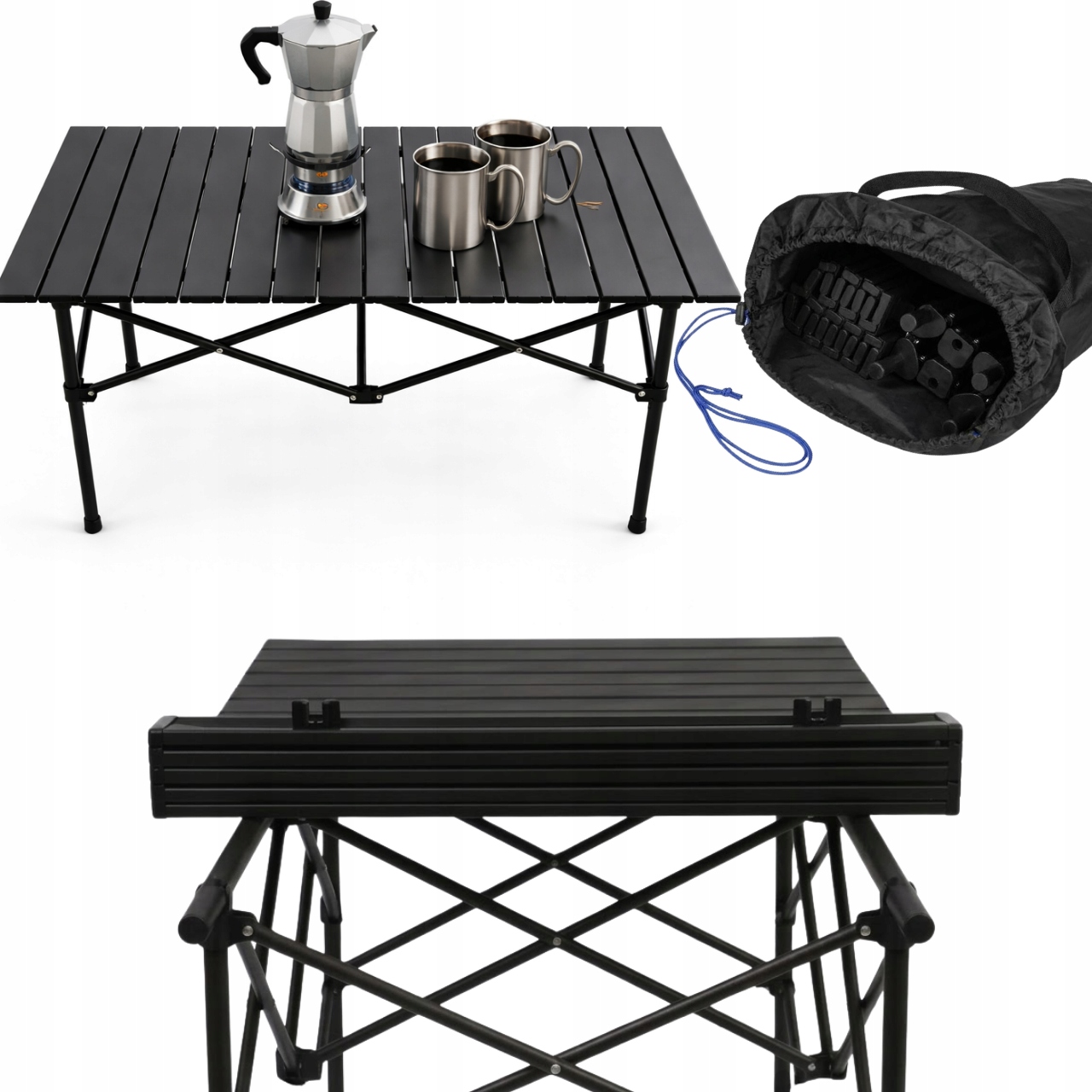 Stół Składany Turystyczny Kempingowy 95cm Lekki Stal Węglowa Pokrowiec