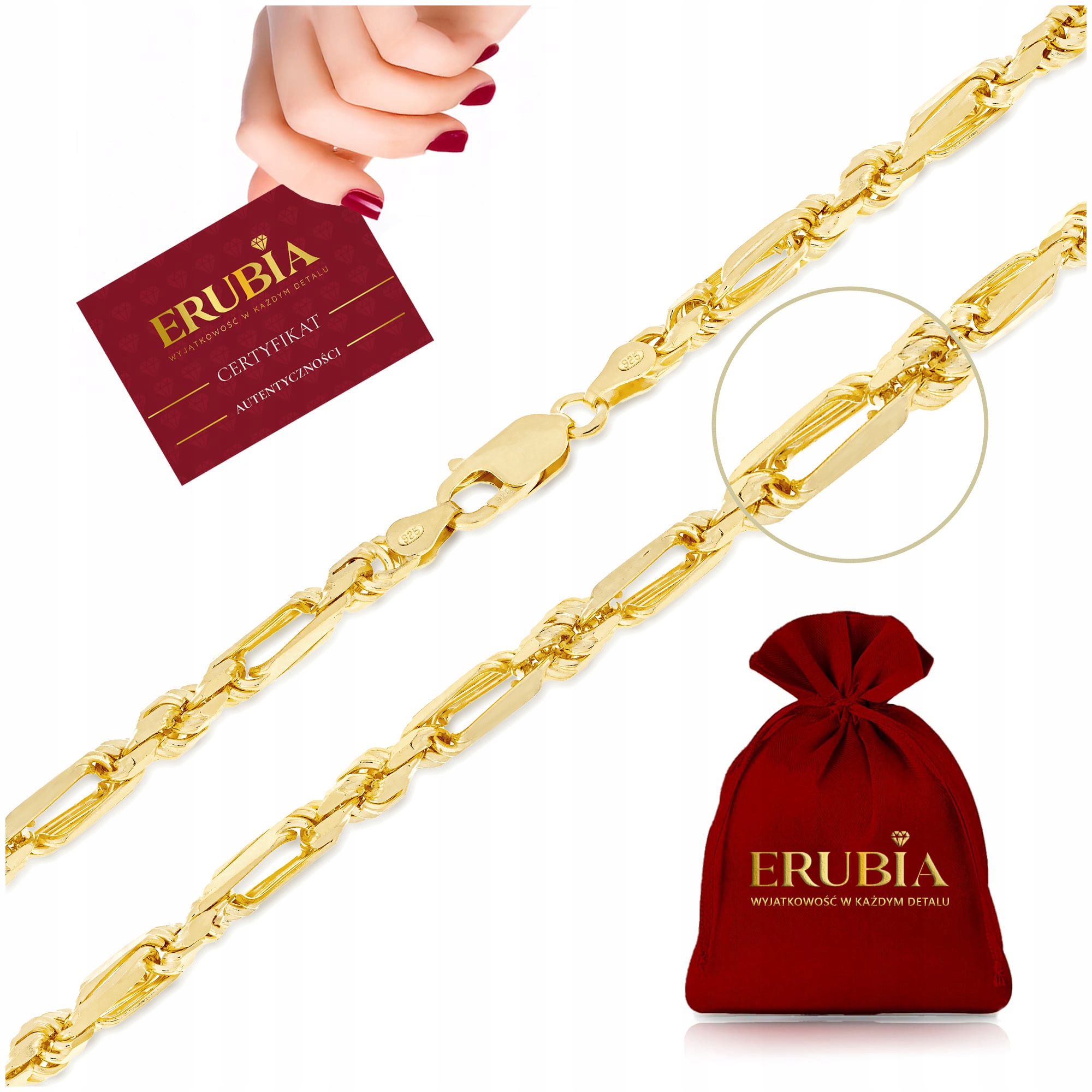 Silný Zlatý Řetězek, Pánský Řetízek 60cm Ručně Vyrobený, Stříbro 925, Široký