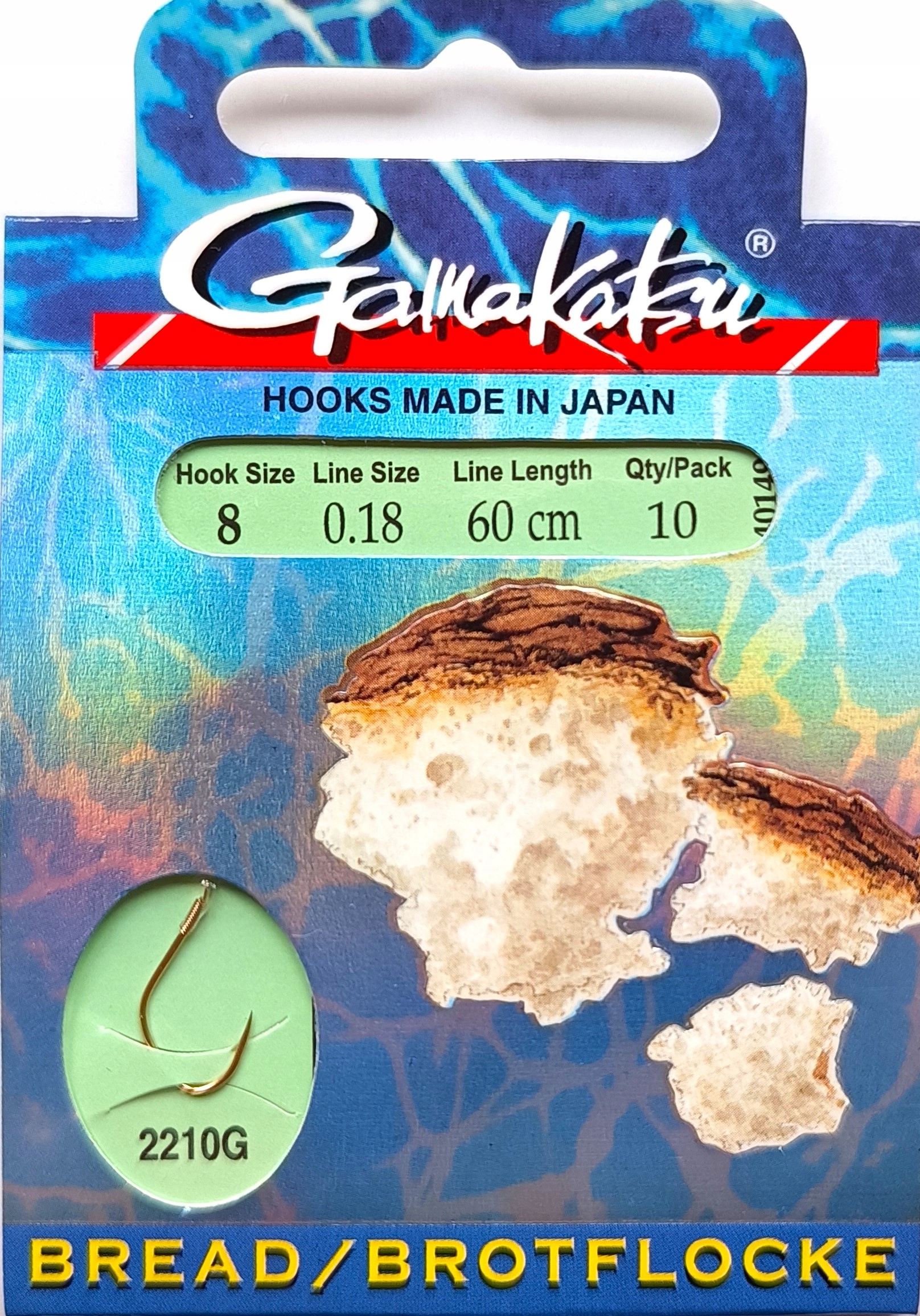 Haczyki wiązane Gamakatsu 2210G rozm.18, żyłka 0,18mm 60cm gotowe przypony