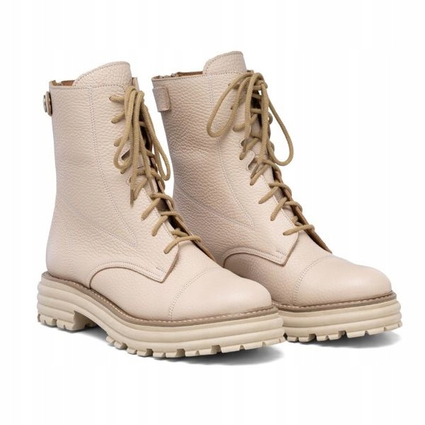 BEŻOWE BOTKI WORKERY NA PLATFORMIE WIĄZANE SKÓRZANE GROCH BUTDAM 41