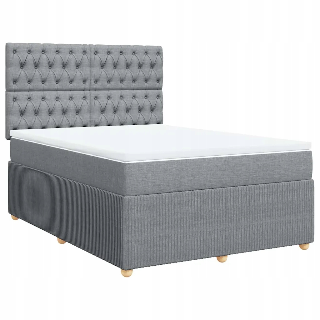 Kontinentální postel 200 x 160 x 140,5/150,5 cm světle šedá s matrací a topem